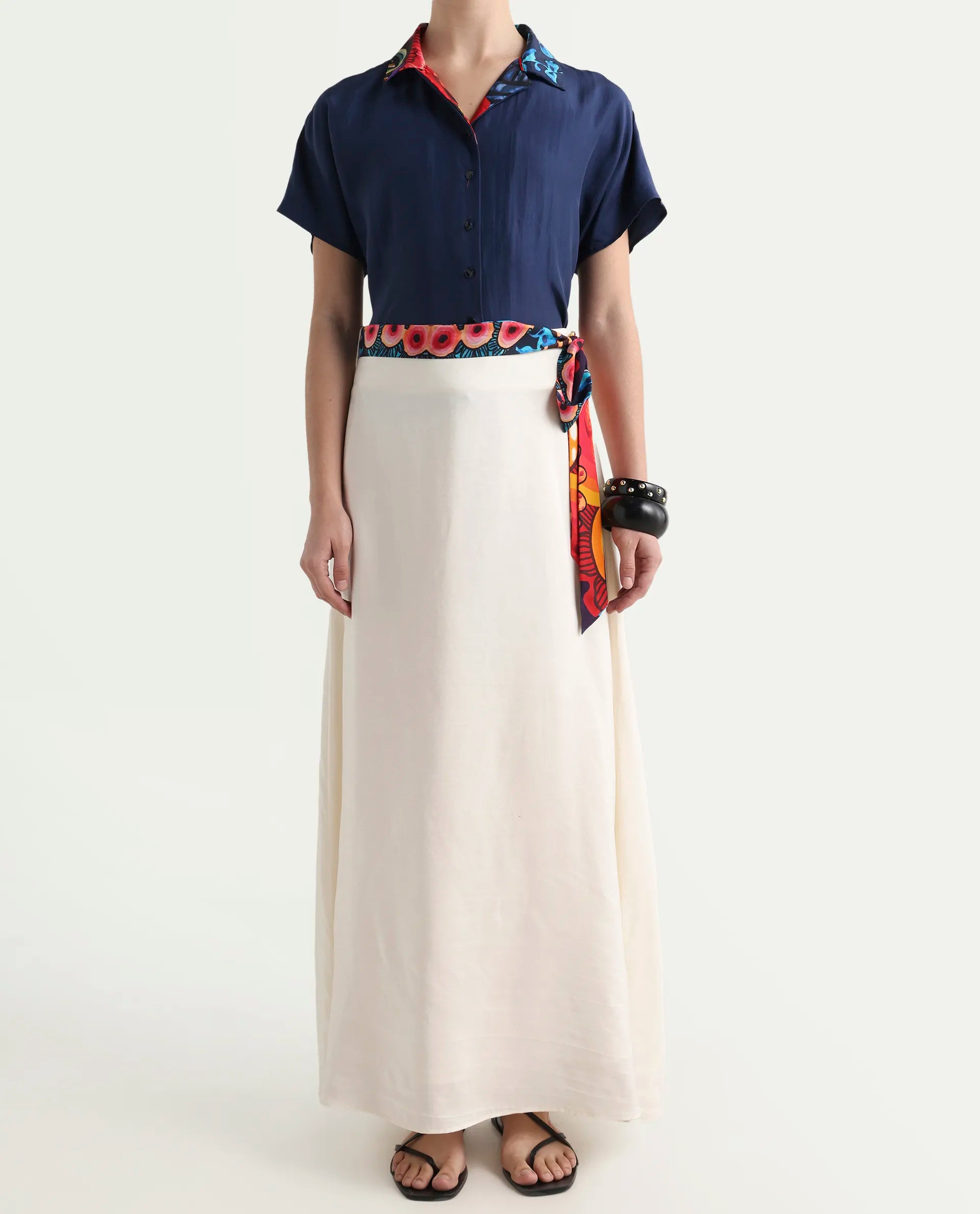 Rareism Women's Bizu-B Off White Silk A-Line Plain Skirt