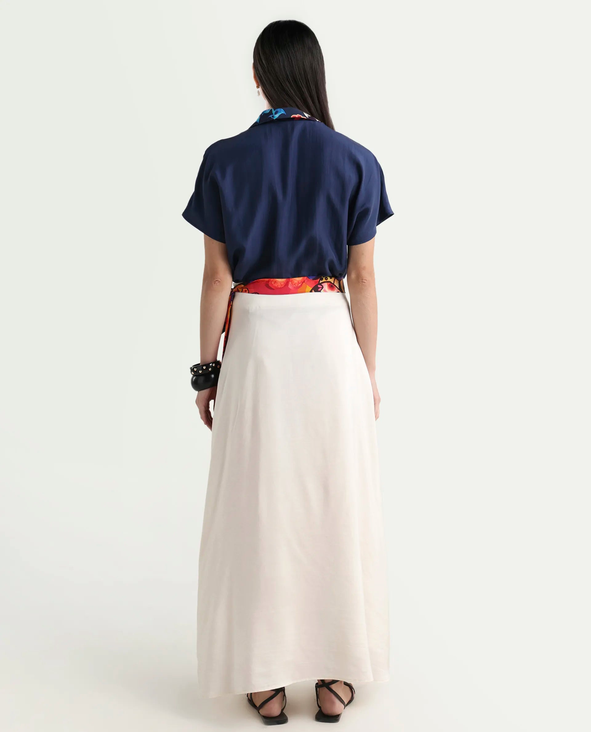 Rareism Women's Bizu-B Off White Silk A-Line Plain Skirt