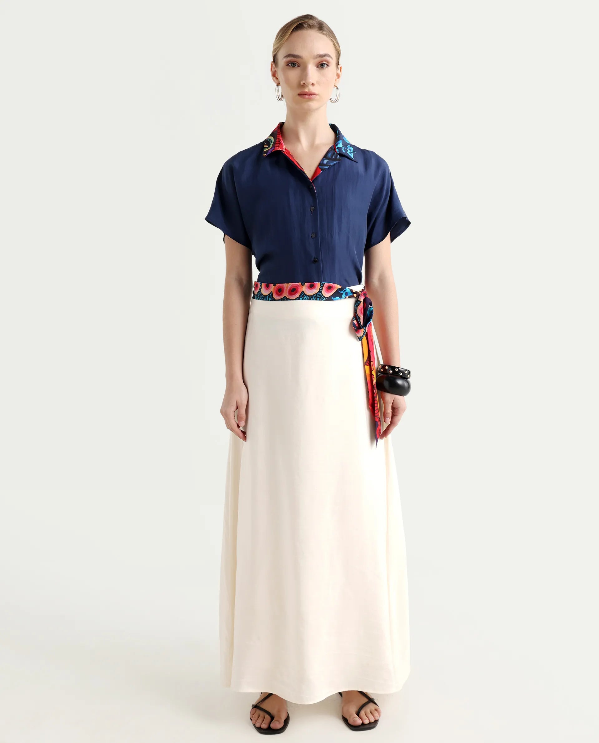 Rareism Women's Bizu-B Off White Silk A-Line Plain Skirt