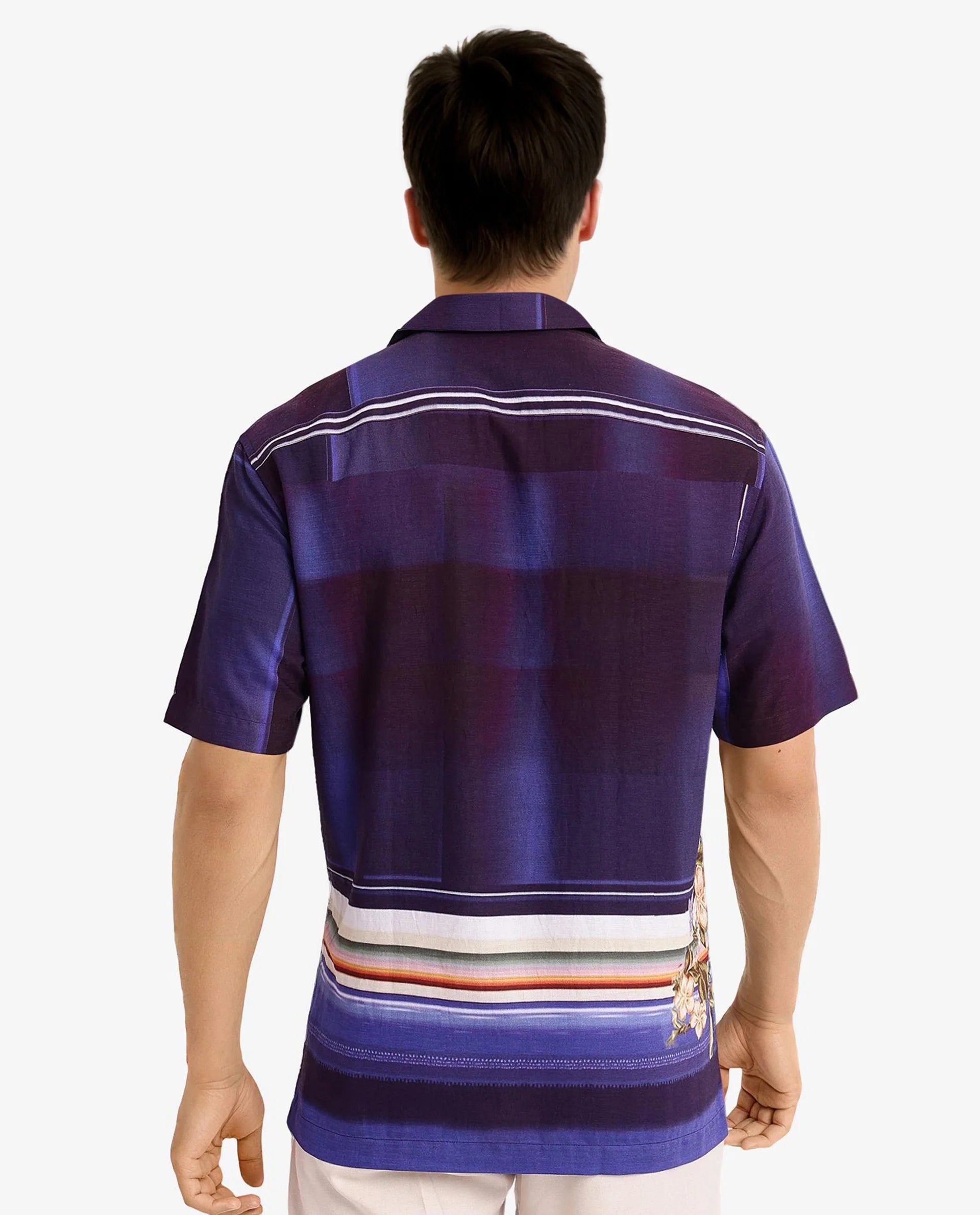 Rare Rabbit Men Blib Blue Viscose Nylon Fabric Short Sleeves Cuban Collar Boxy Fit Floral Placement Print Shirt