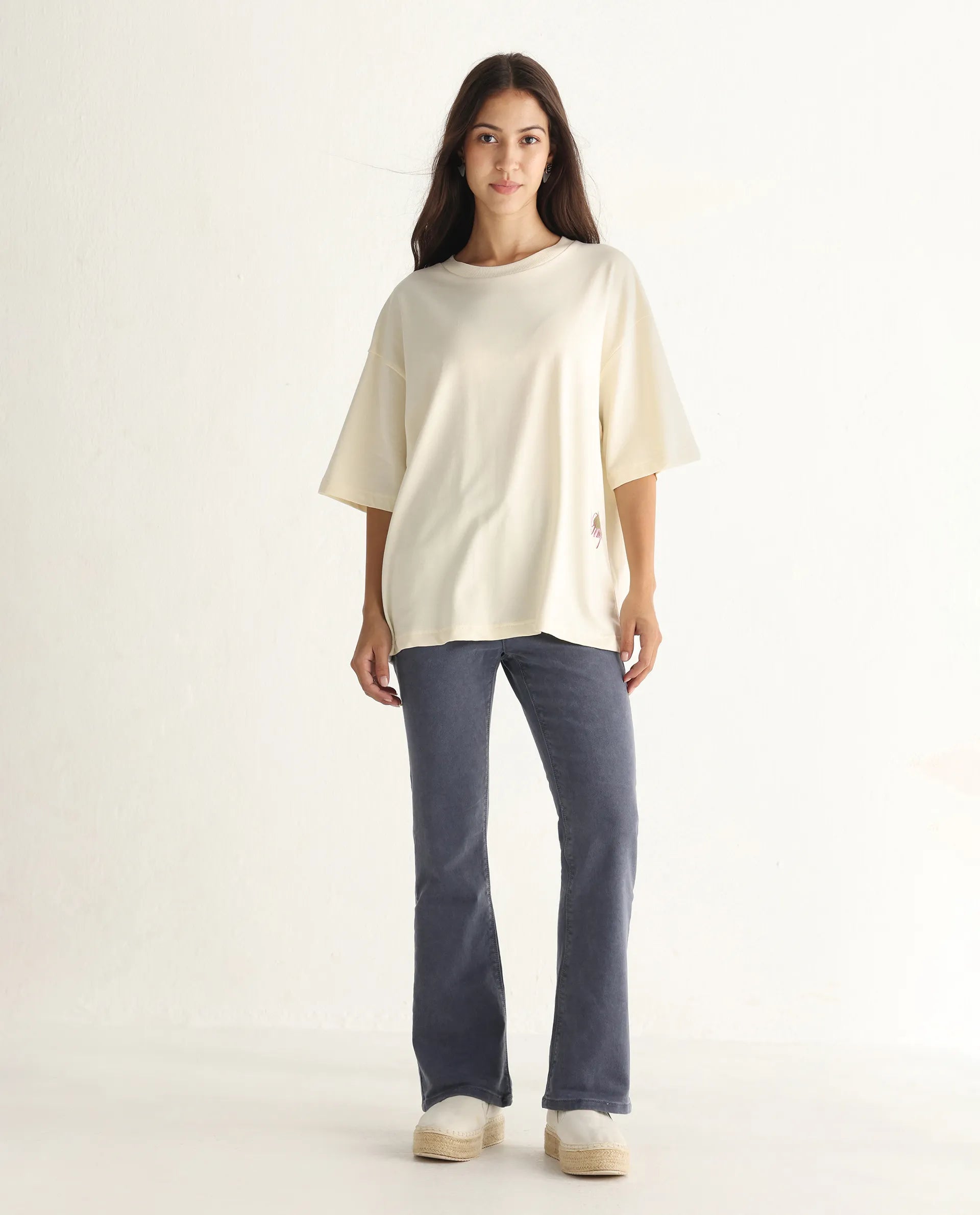 Rareism Women's Booter Grey Cotton Blend Plain Ankle Length Slim Fit Jeans