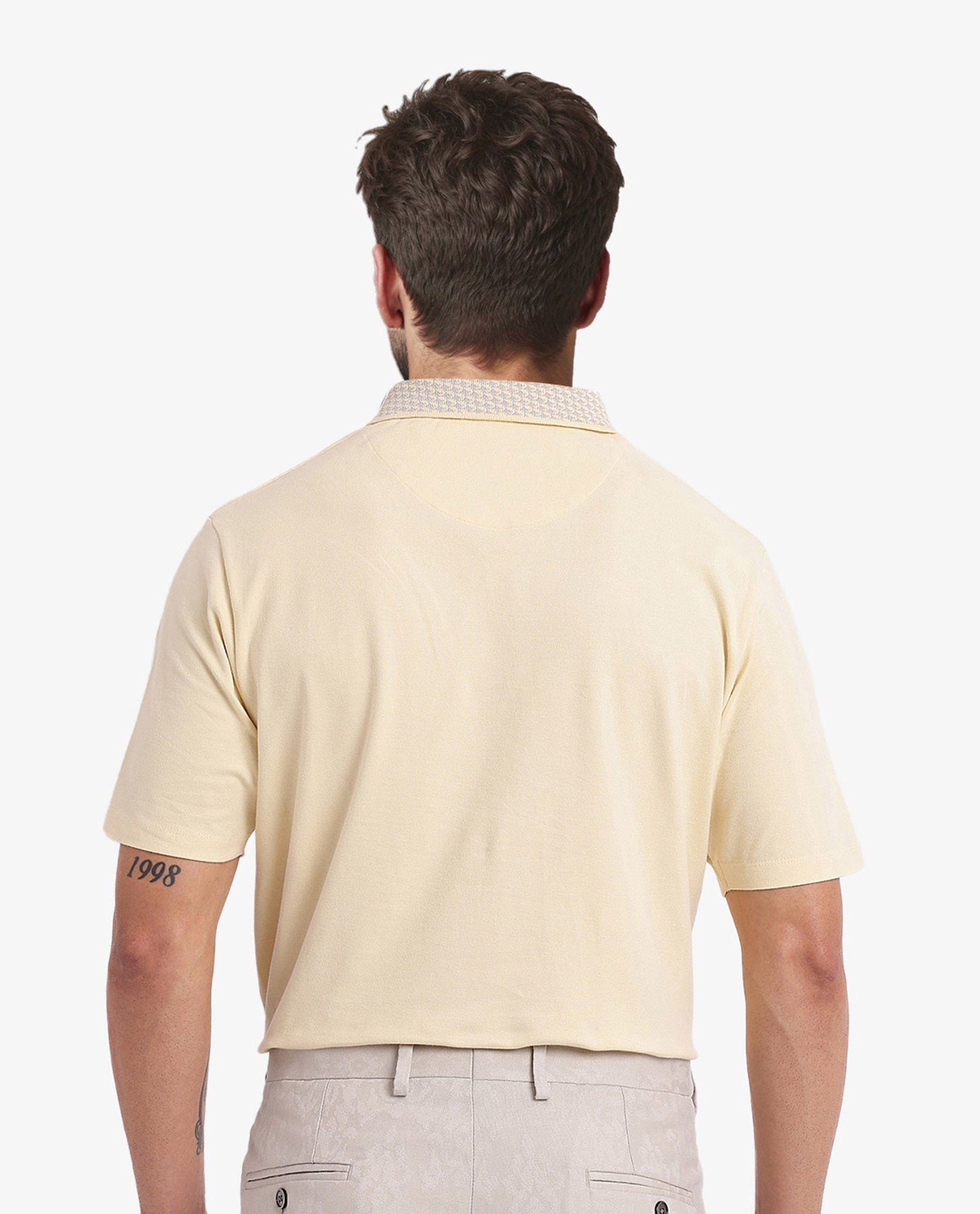Rare Rabbit Men's Booth Yellow Short Sleeve Textured Collar Embroidered Logo Plain Polo T-Shirt