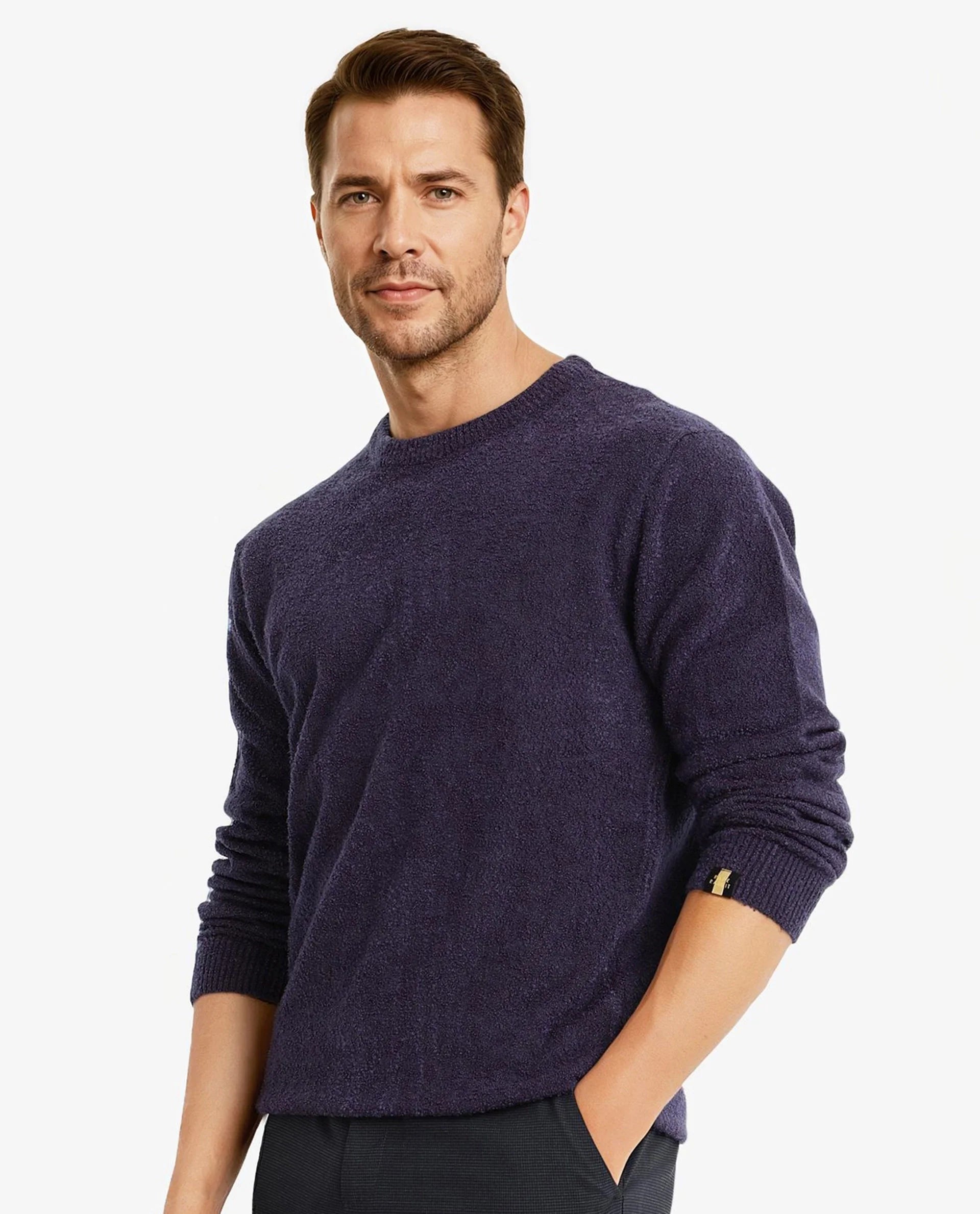 Rare Rabbit Men's Boule Purple Poly Acrylic Fabric Full Sleeve Crew Neck Plain Sweater