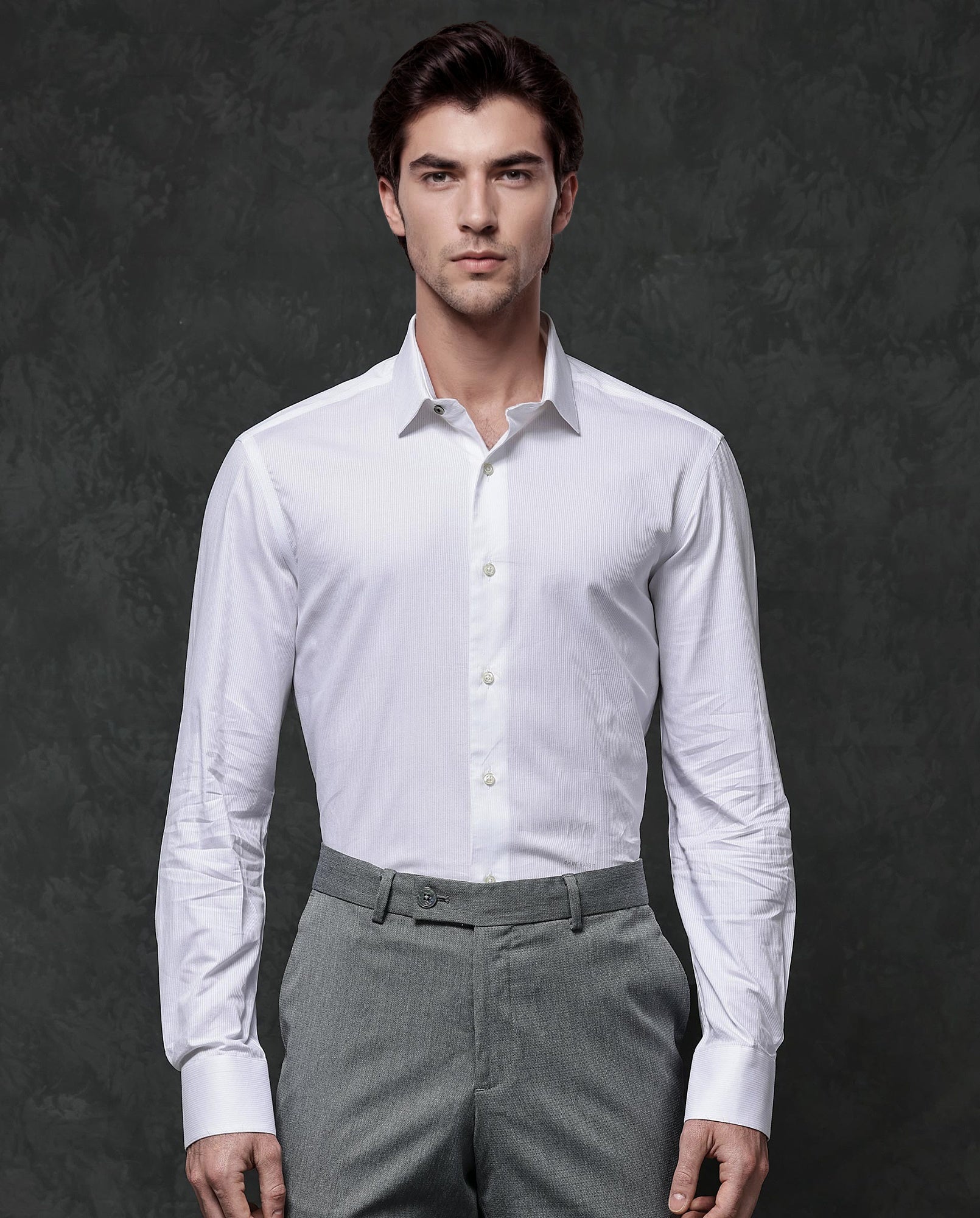 Rare Rabbit Mens Bovec White Full Sleeve Dobby Texture Regular Collar Solid Shirt