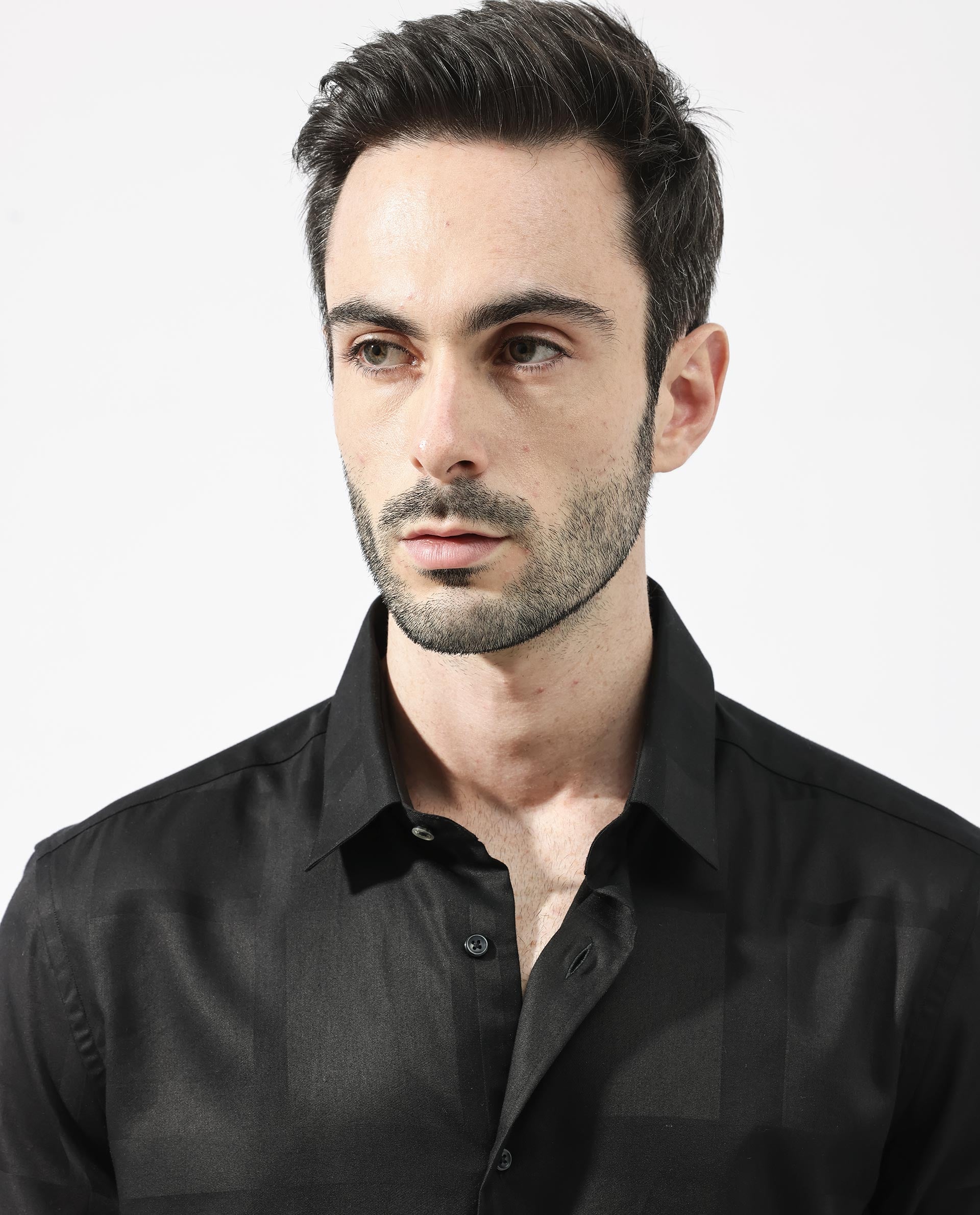 Rare Rabbit Men's Boxline-5 Dusky Black Cotton Lyocell Fabric Full Sleeves Checks Shirt