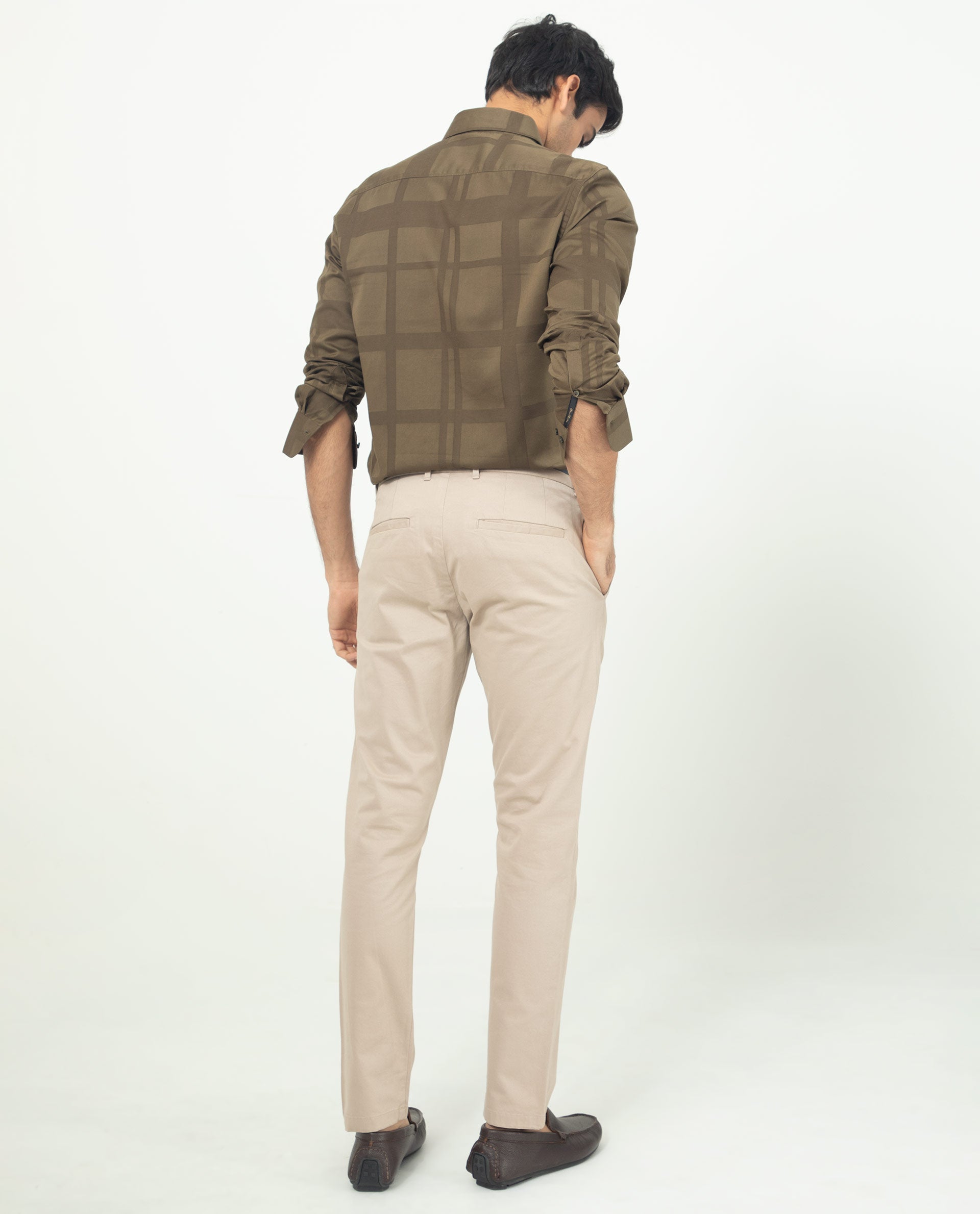 Rare Rabbit Men's Boxline Olive Cotton Lyocell Fabric Full Sleeves Checks Shirt