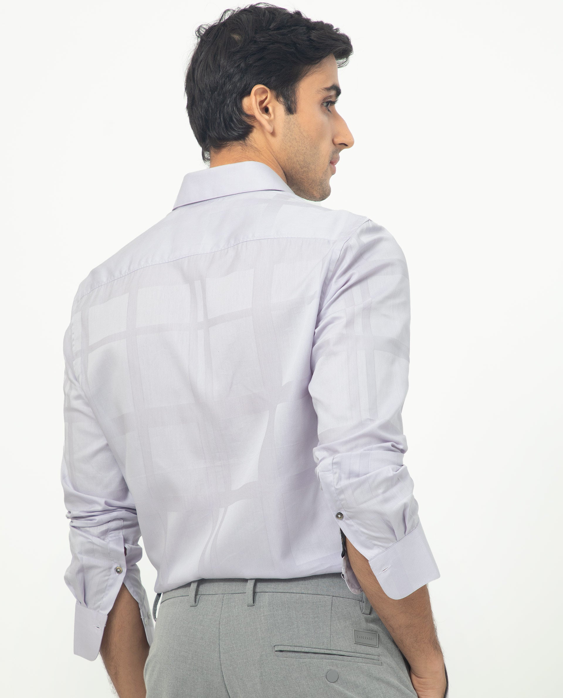 Rare Rabbit Men's Boxline Pastel Purple Cotton Lyocell Fabric Full Sleeves Checks Shirt