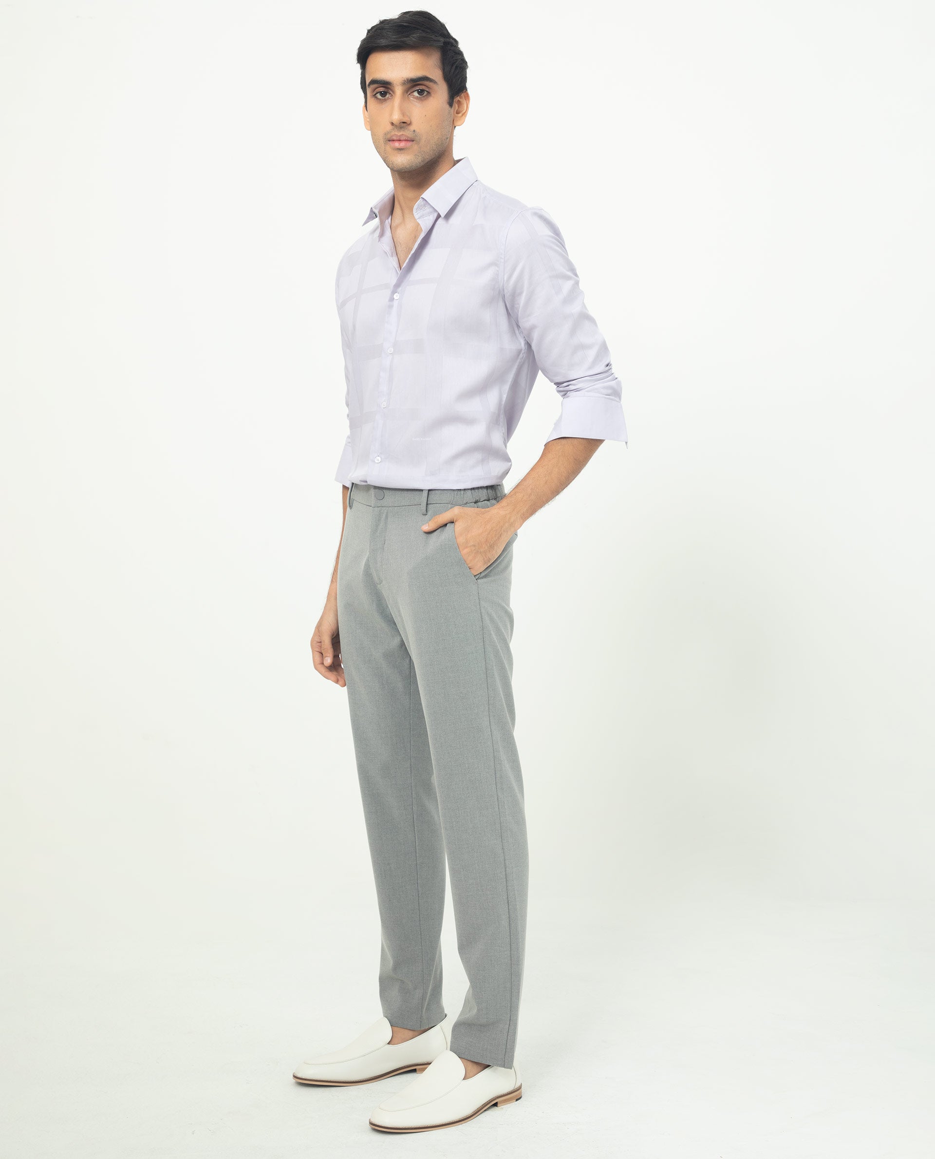 Rare Rabbit Men's Boxline Pastel Purple Cotton Lyocell Fabric Full Sleeves Checks Shirt