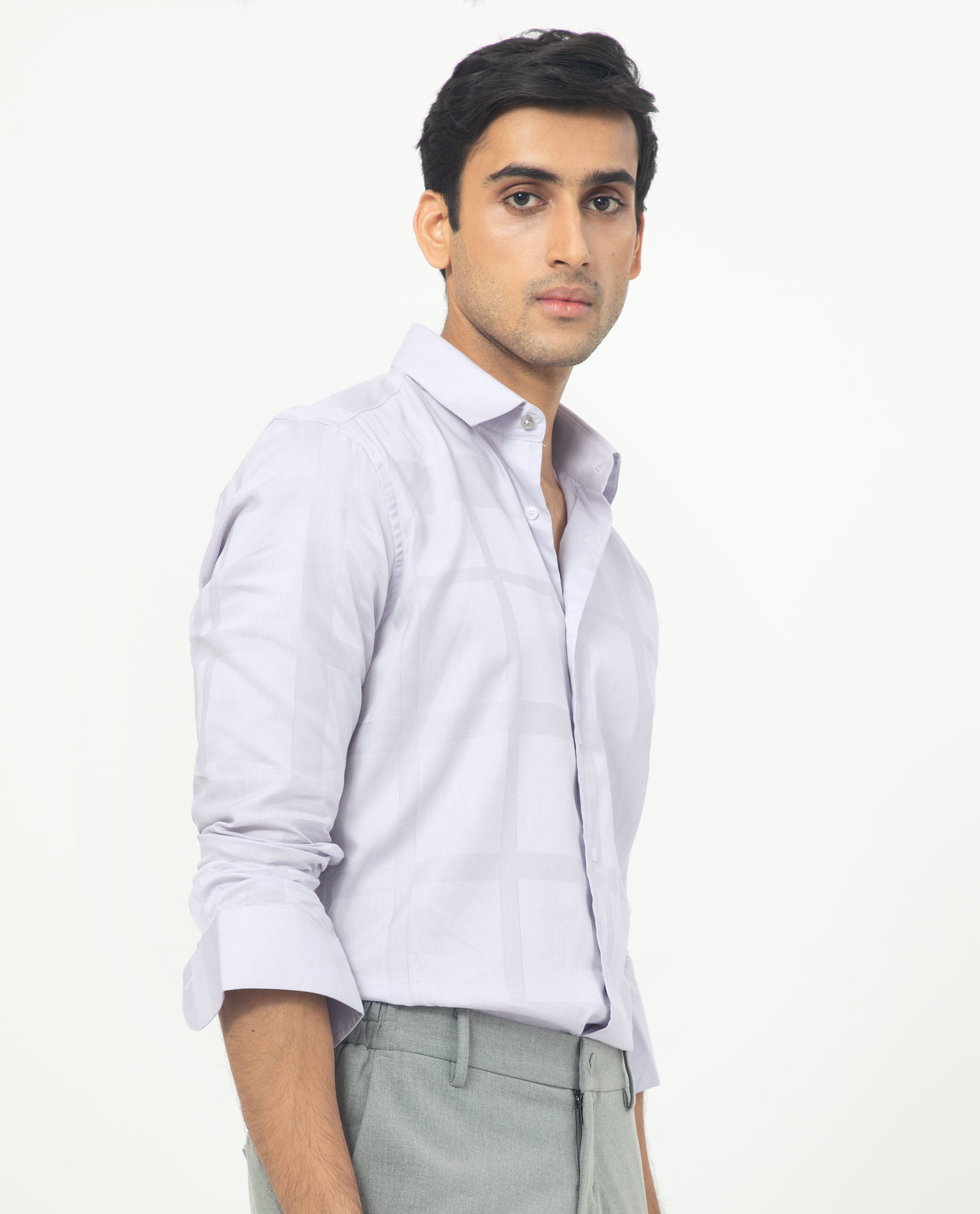 Rare Rabbit Men's Boxline Pastel Purple Cotton Lyocell Fabric Full Sleeves Checks Shirt