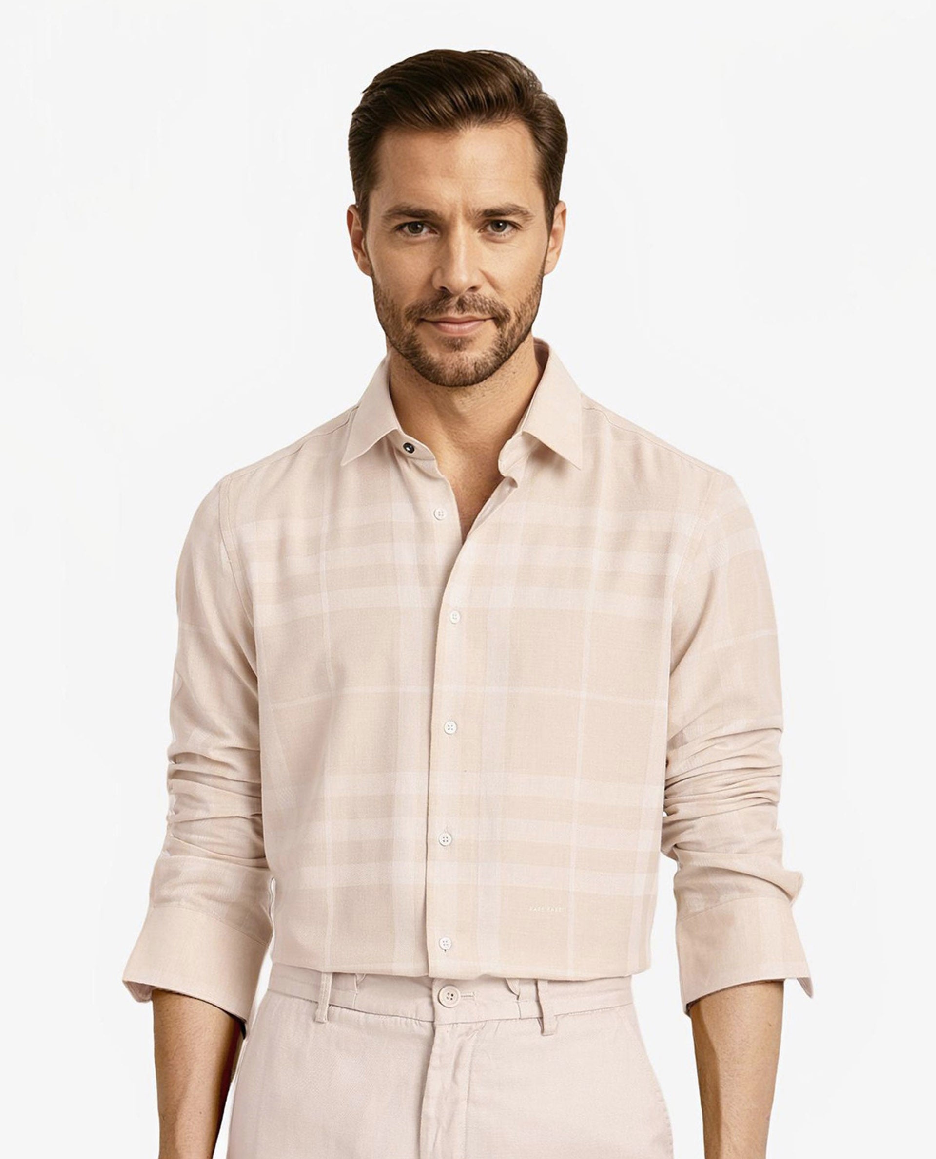 Rare Rabbit Men Boxlo Beige Full Sleeve Regular Collar Button Closure Regular Fit Check Shirt