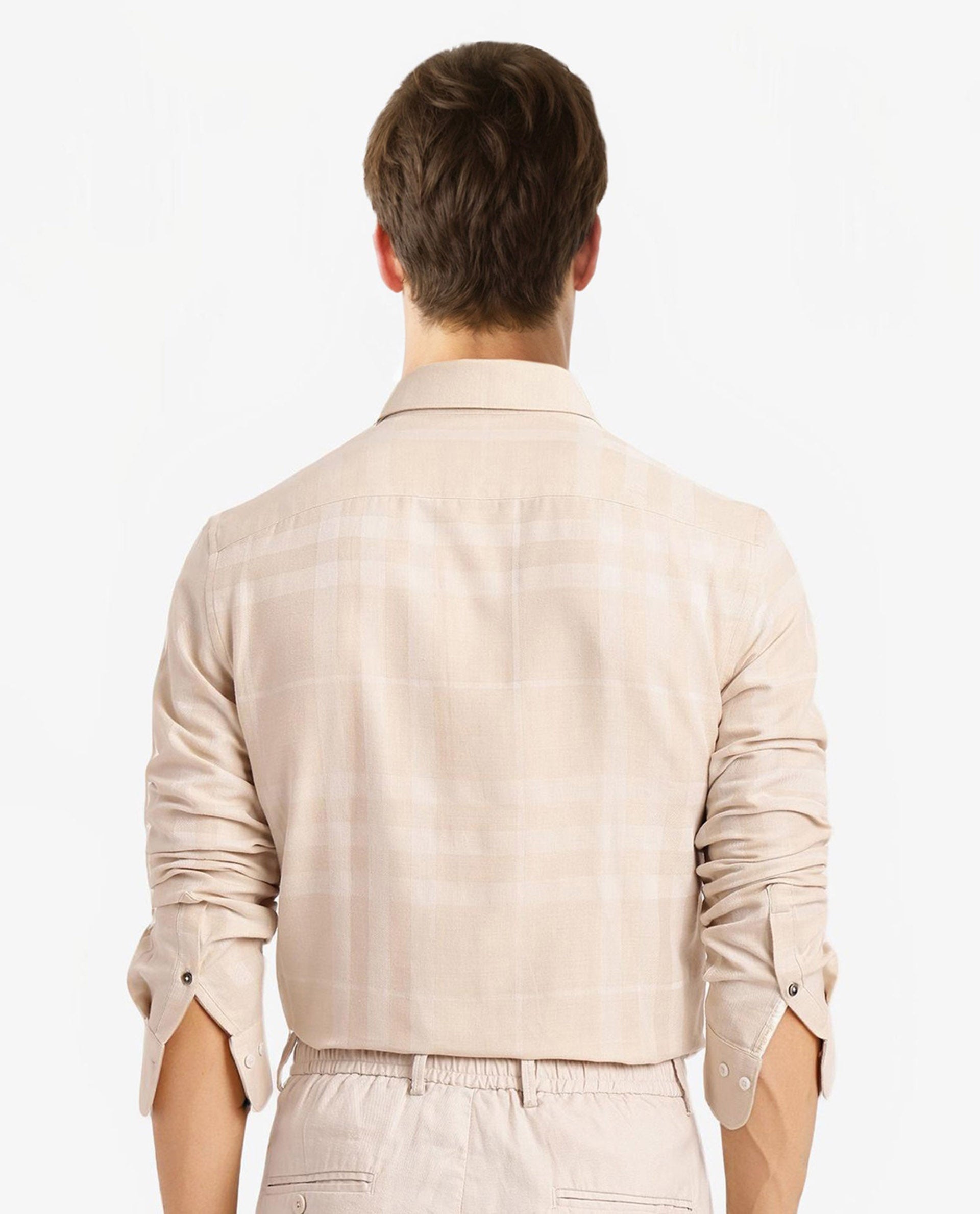 Rare Rabbit Men Boxlo Beige Full Sleeve Regular Collar Button Closure Regular Fit Check Shirt