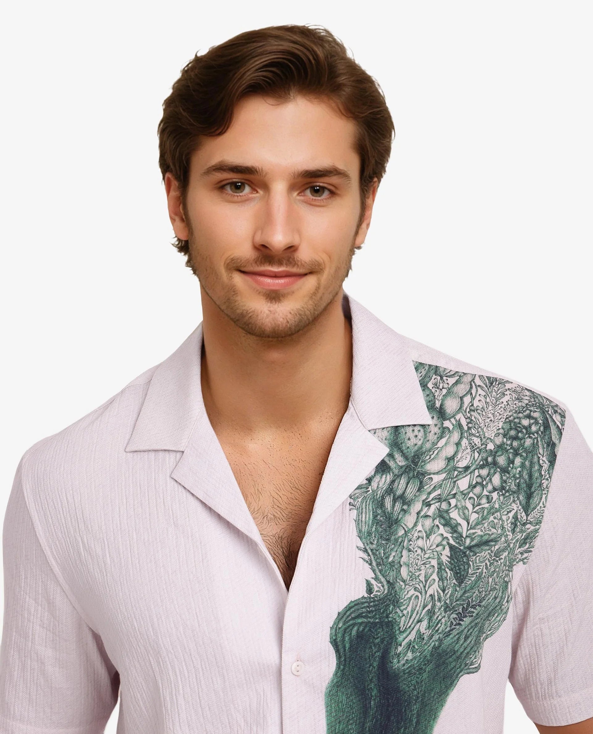 Rare Rabbit Men Brok Pastel Pink Short Sleeve Cuban Collared Boxy Fit Abstract Print Shirt