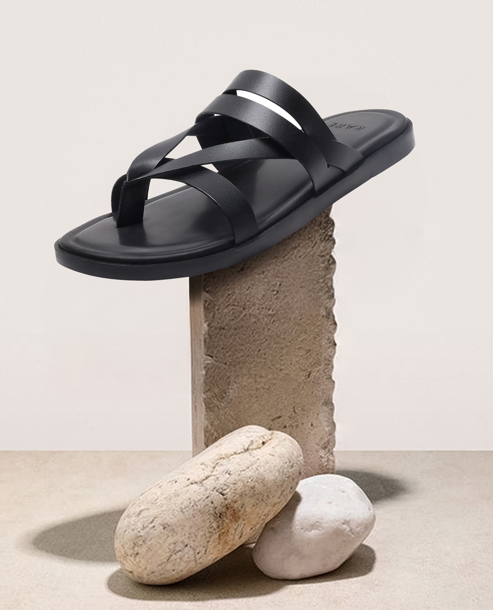 Rare Rabbit Men's Bron Black Slip-On Closure Sandals