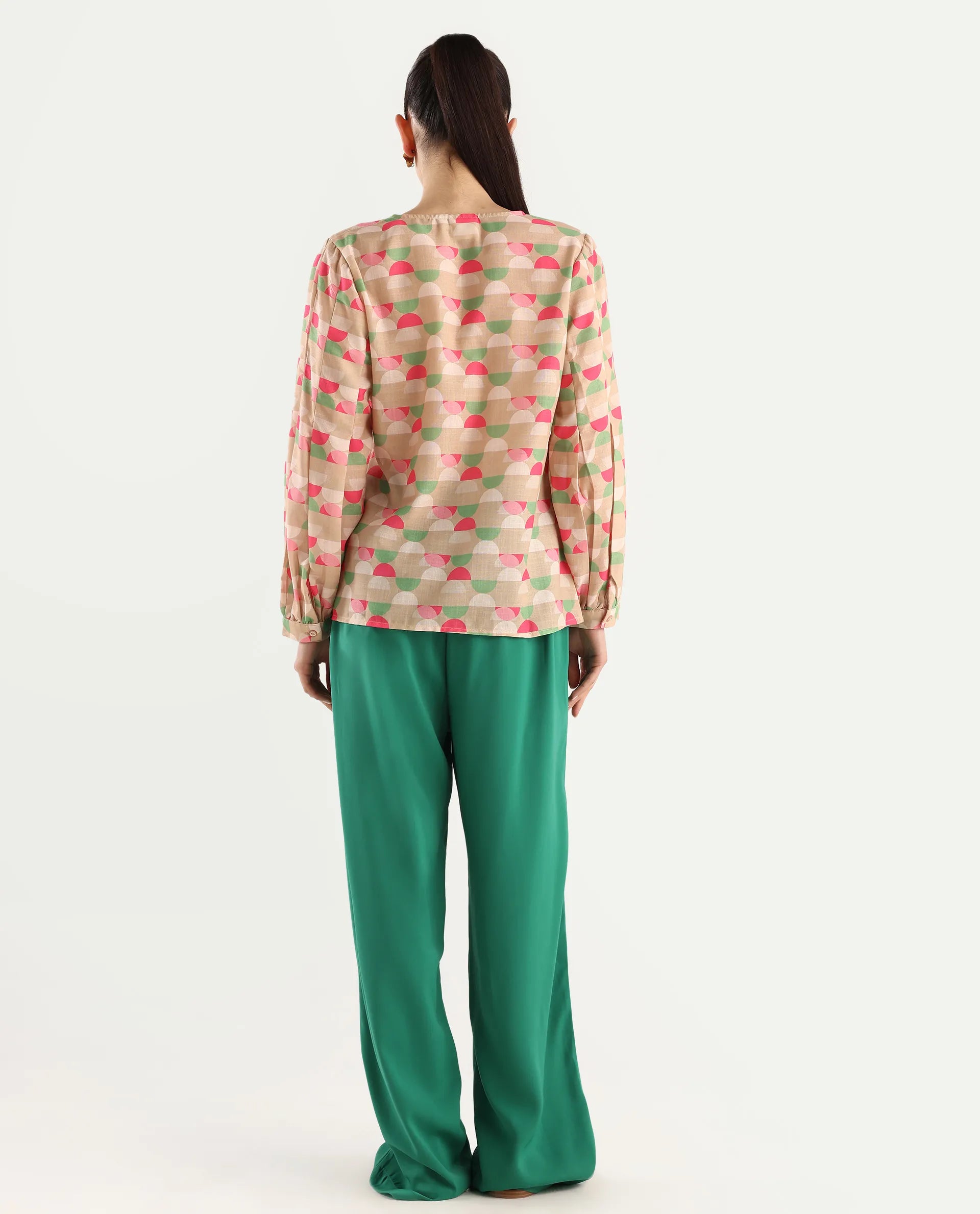 Rareism Women's Buell Green Polyester Plain Ankle Length Straight Fit Trouser