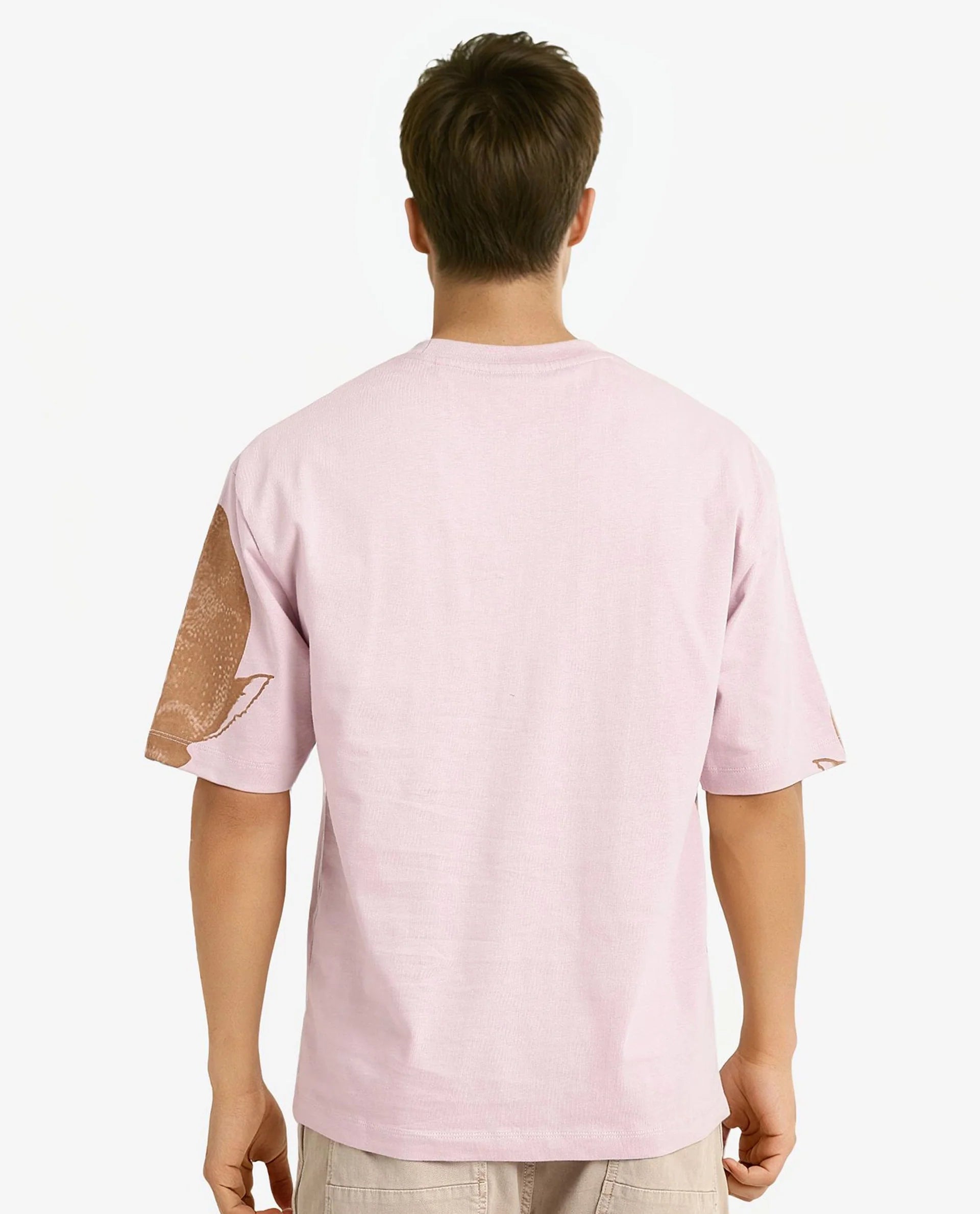 Rare Rabbit Men Bunn Dusky Pink Short Sleeve Crew Neck Oversized Fit Graphic Print T-Shirt