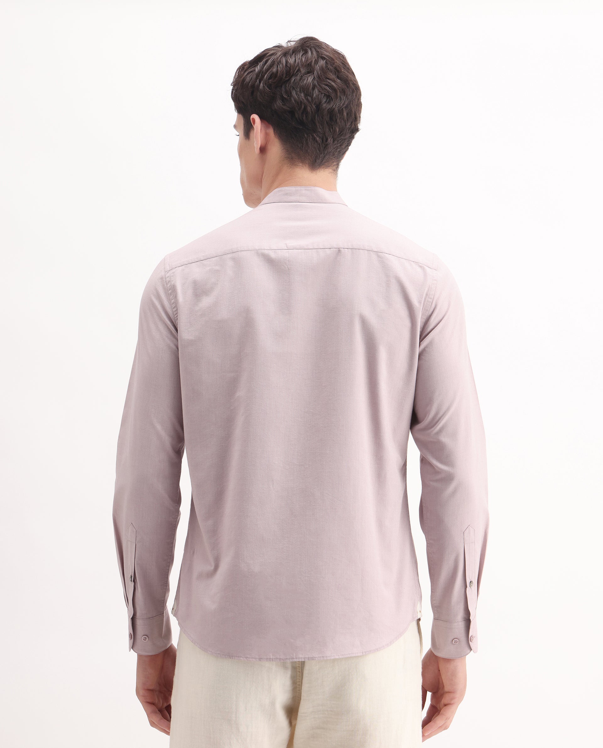 Rare Rabbit Men's Cadmi-25 Pink Cotton Blend Fabric Mandarin Collar Regular Fit Plain Shirt