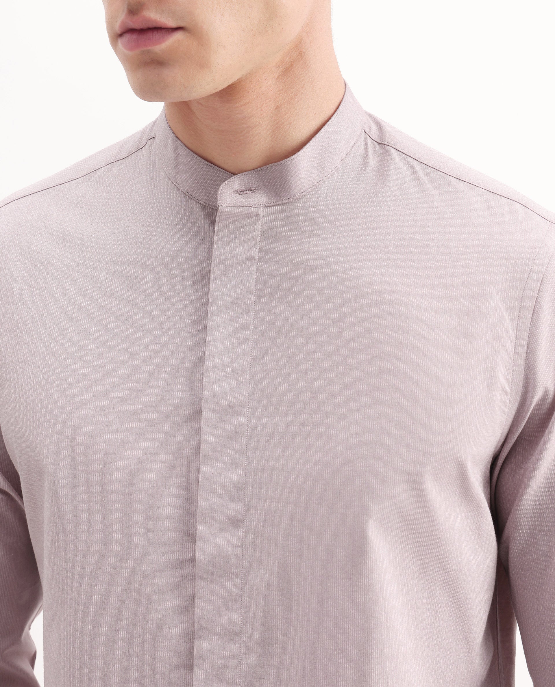 Rare Rabbit Men's Cadmi-25 Pink Cotton Blend Fabric Mandarin Collar Regular Fit Plain Shirt