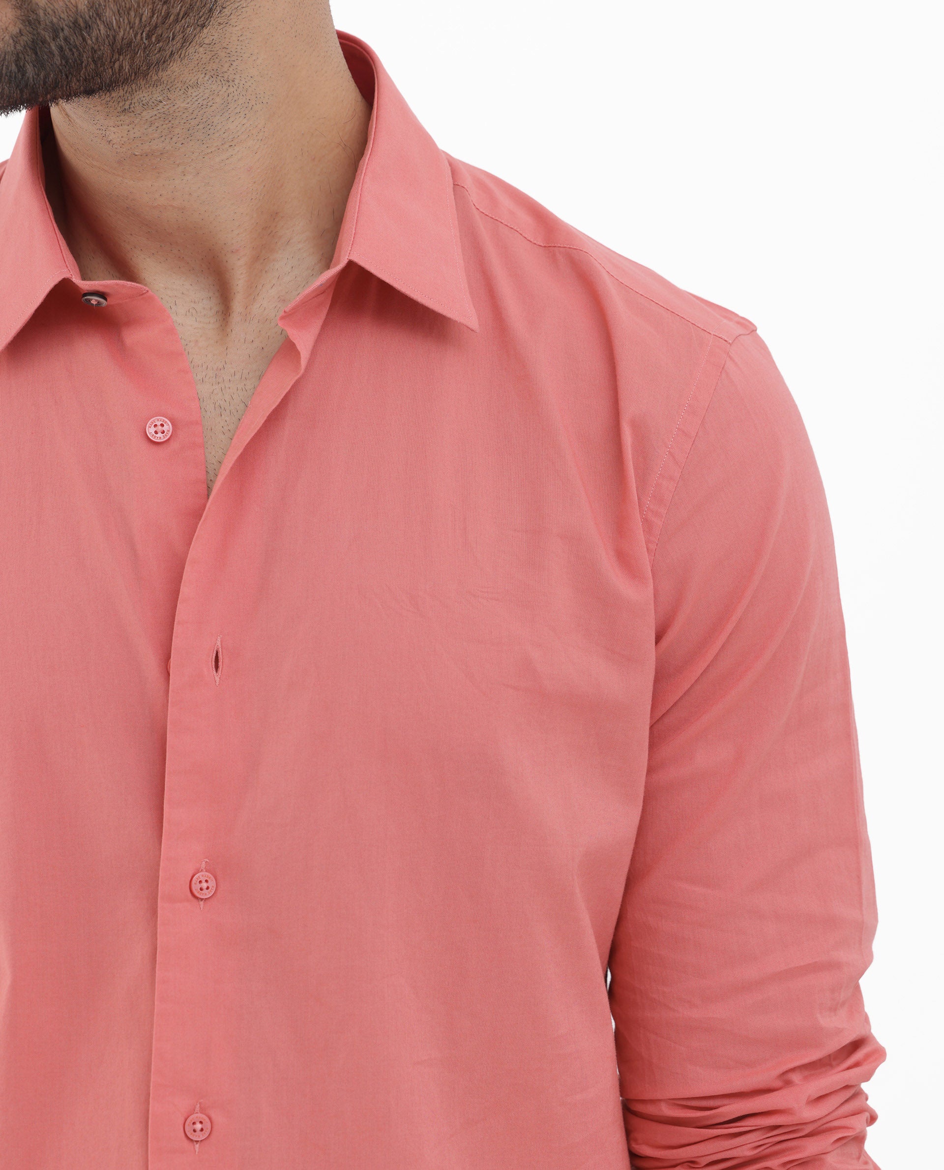 Rare Rabbit Men's Cambo Fluorescent Pink Cambric Fabric Full Sleeves Solid Shirt