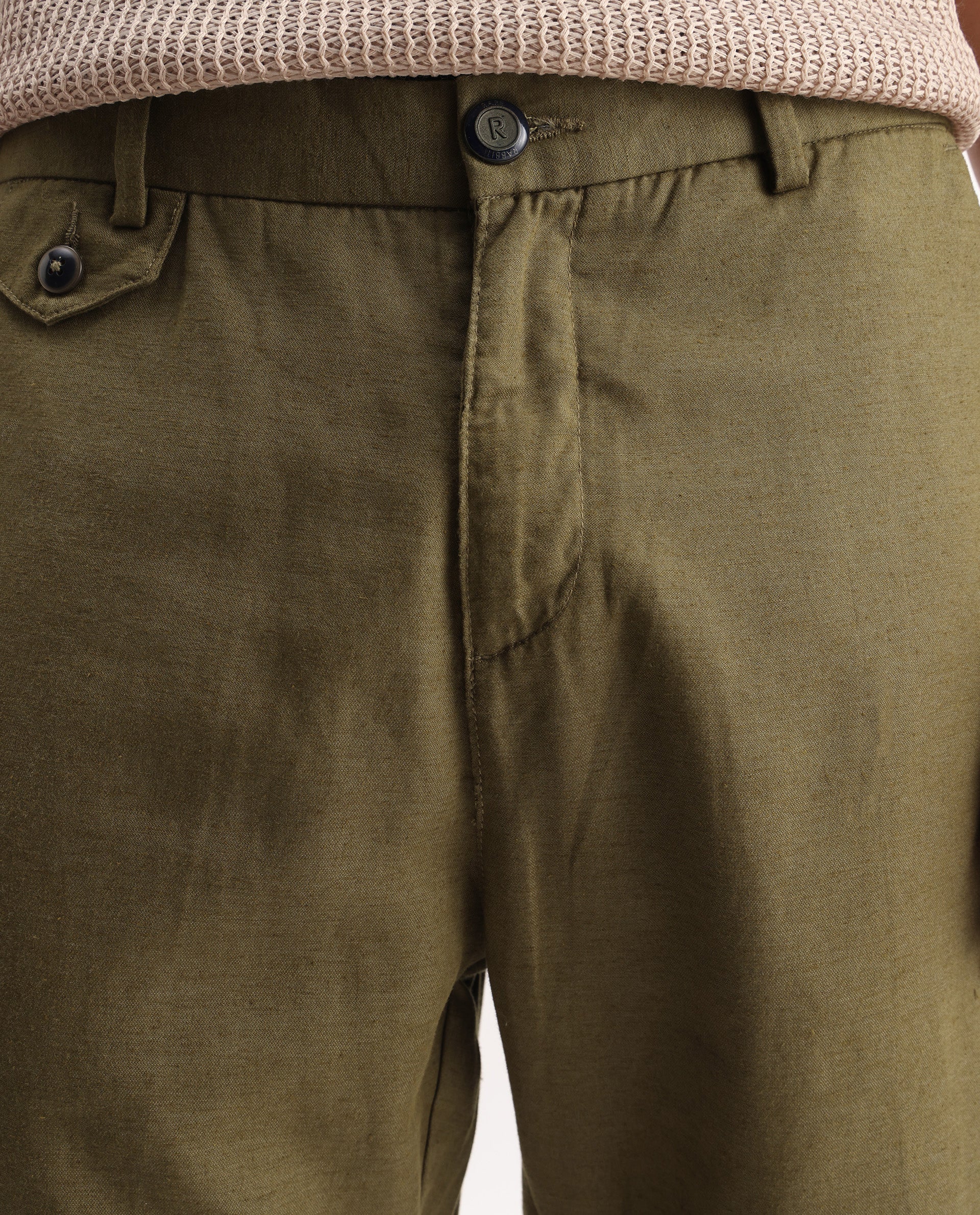 Rare Rabbit Men's Camer Olive 100% Linen Plain Regular Fit Shorts