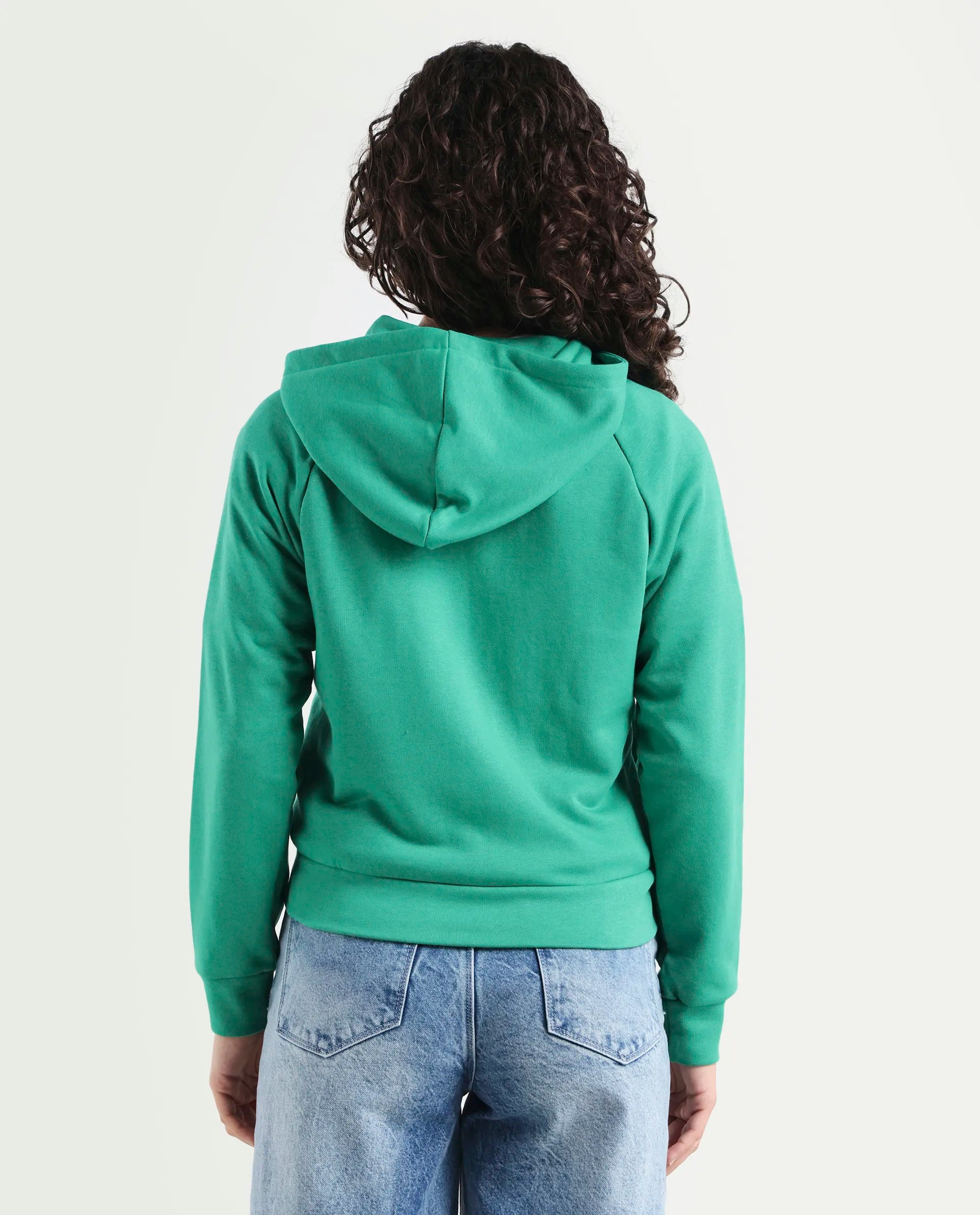 Rareism Women's Medium Weight Terry 290 Gsm Cotton Blend Hooded Plain Regular Fit Jacket