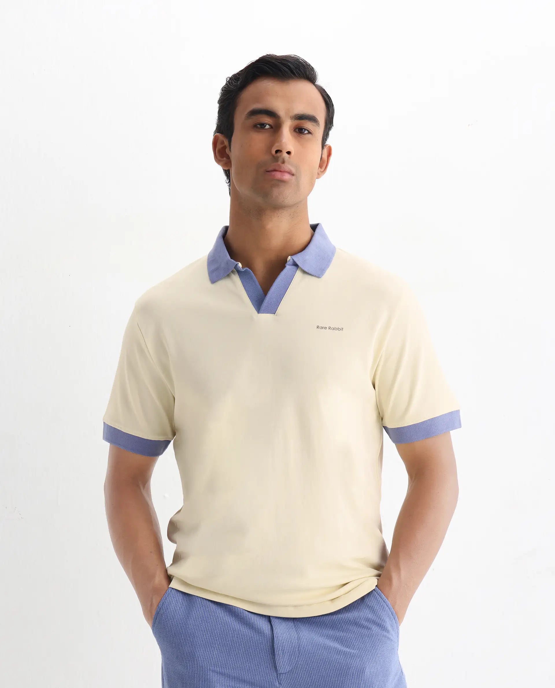 Rare Rabbit Men's Carmelon Light Green Cotton Plain Regular Fit Half Sleeve Polo