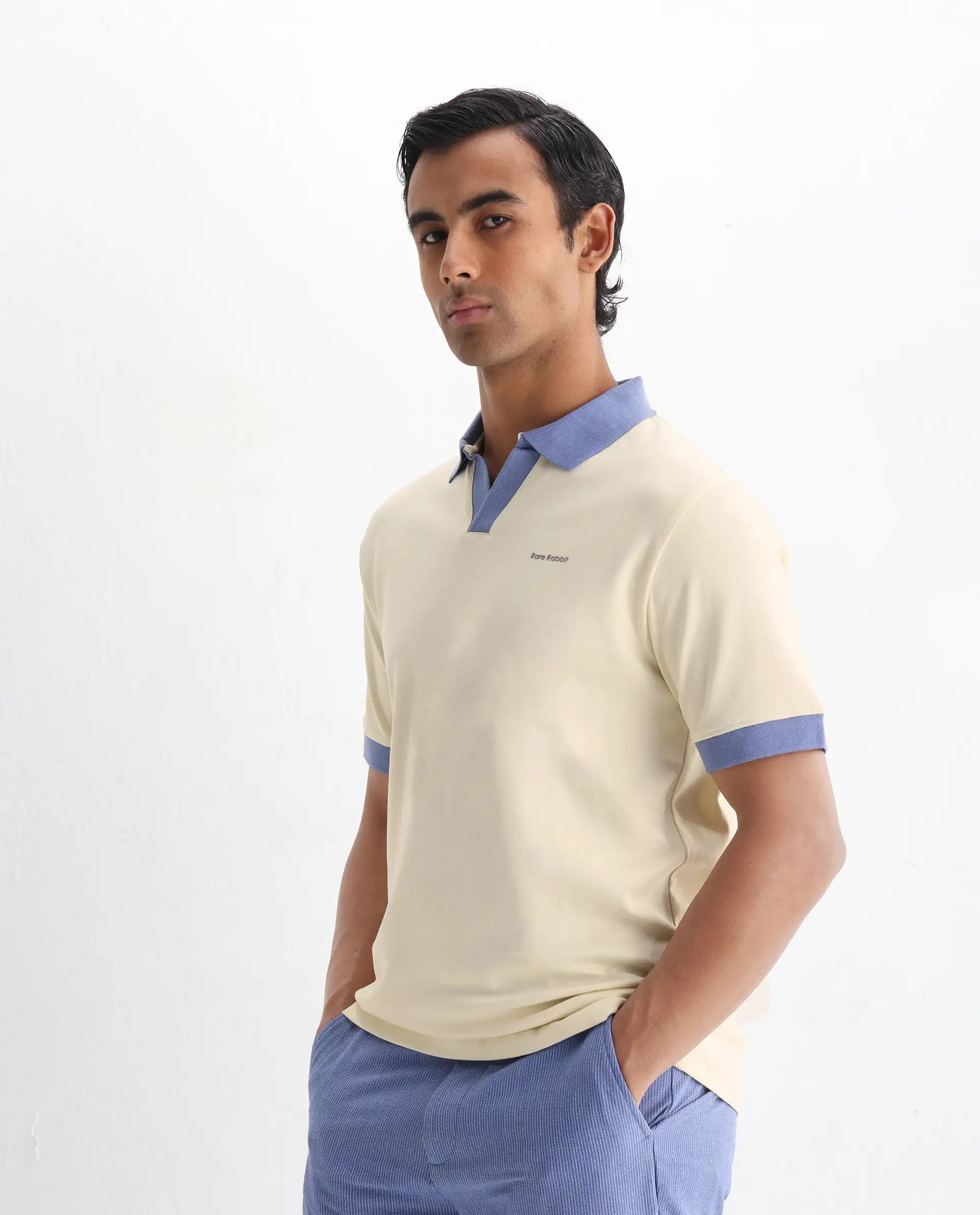 Rare Rabbit Men's Carmelon Light Green Cotton Plain Regular Fit Half Sleeve Polo