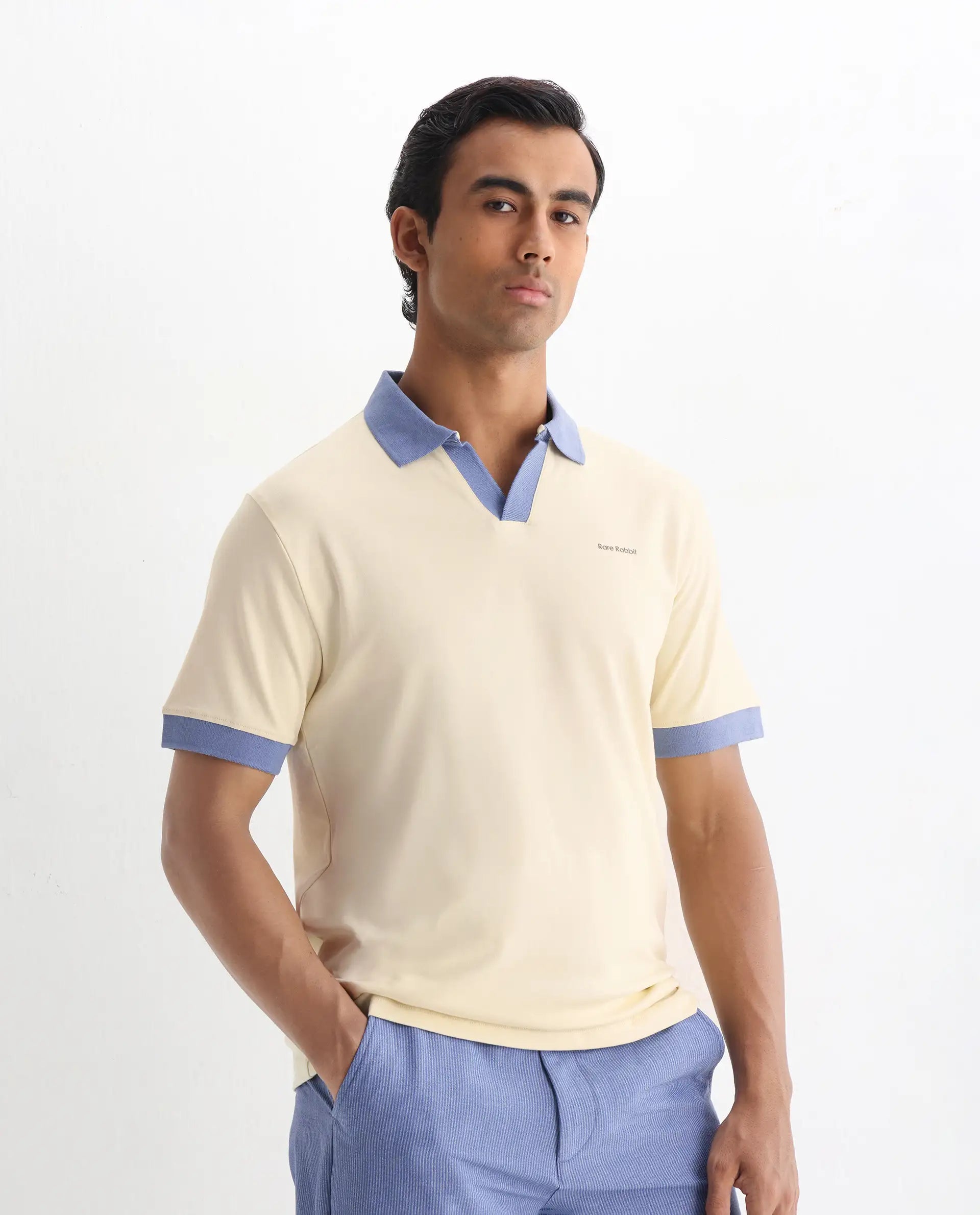 Rare Rabbit Men's Carmelon Light Green Cotton Plain Regular Fit Half Sleeve Polo