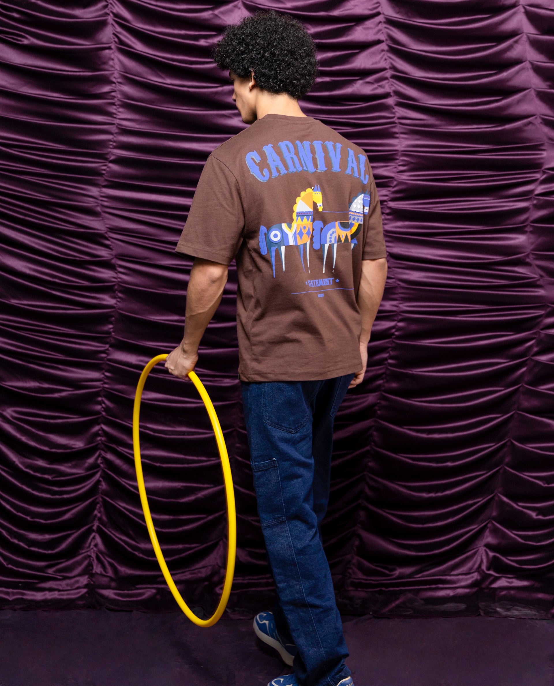 Rare Rabbit Men Carn Brown Short Sleeve Crew Neck Boxy Fit Printed T-Shirt