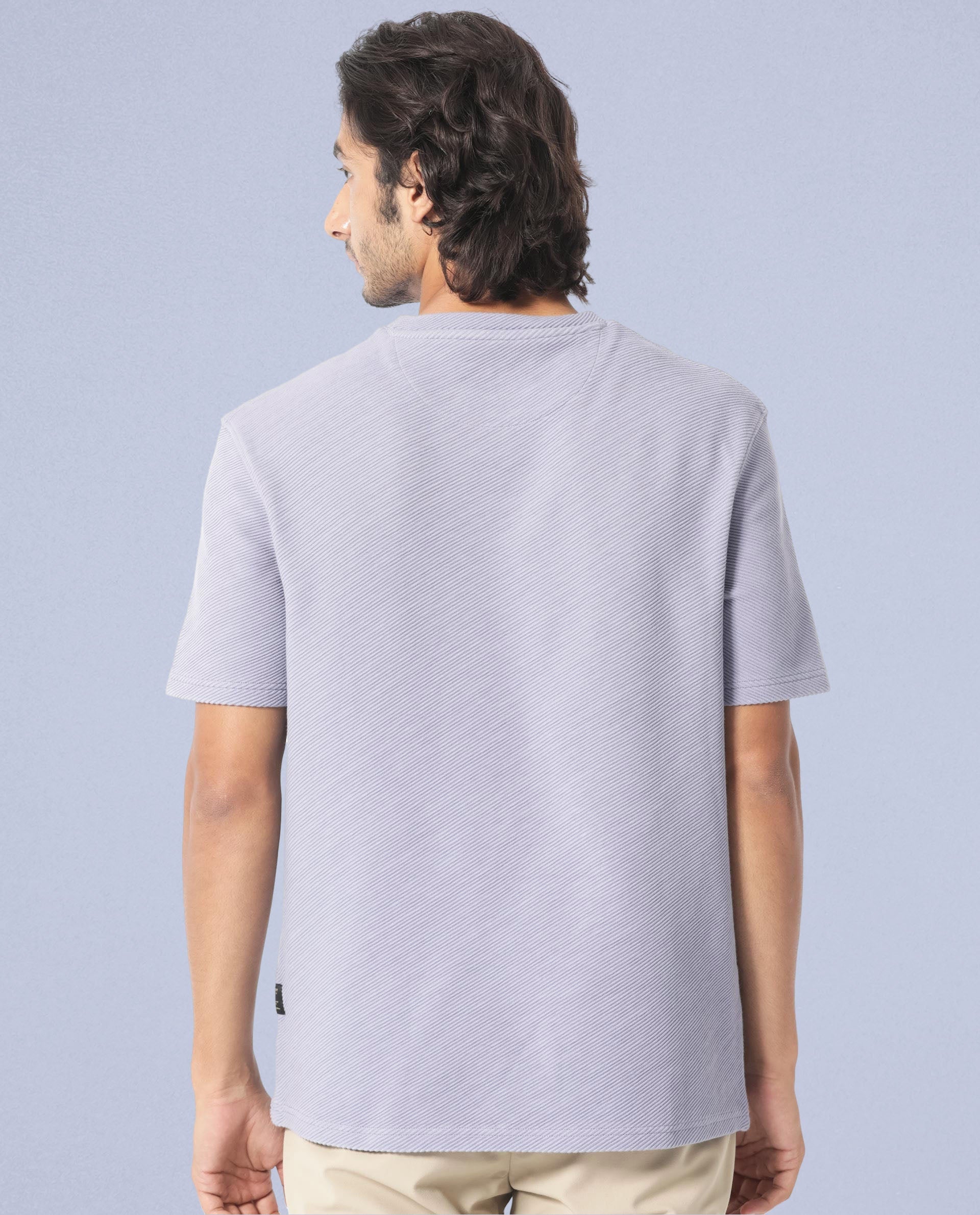 Rare Rabbit Men's Cas Purple Crew Neck Ottoman Textured Drop Shoulder Half Sleeves T-Shirt