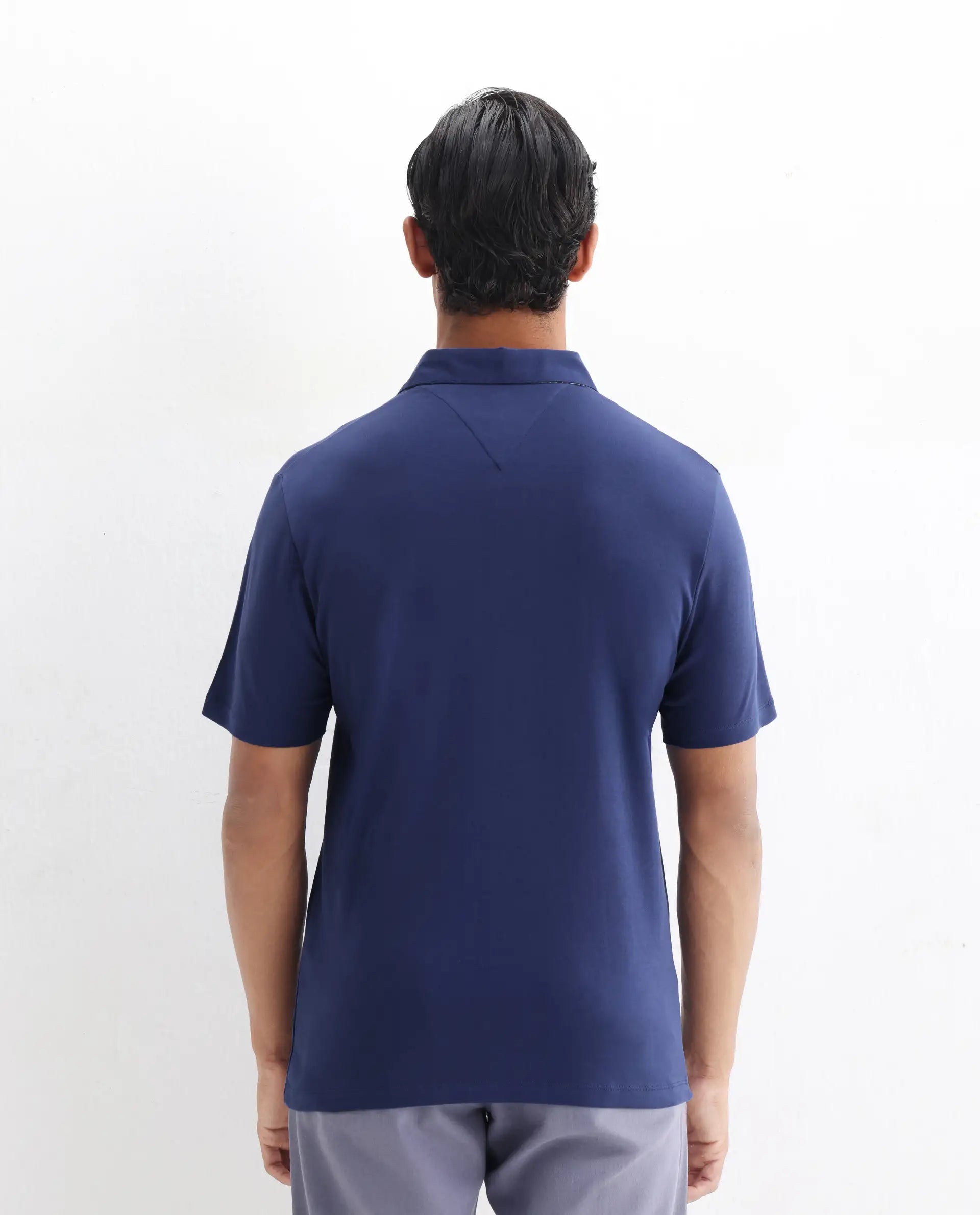Rare Rabbit Men's Casca Dark Blue Cotton Plain Regular Fit Half Sleeve Polo