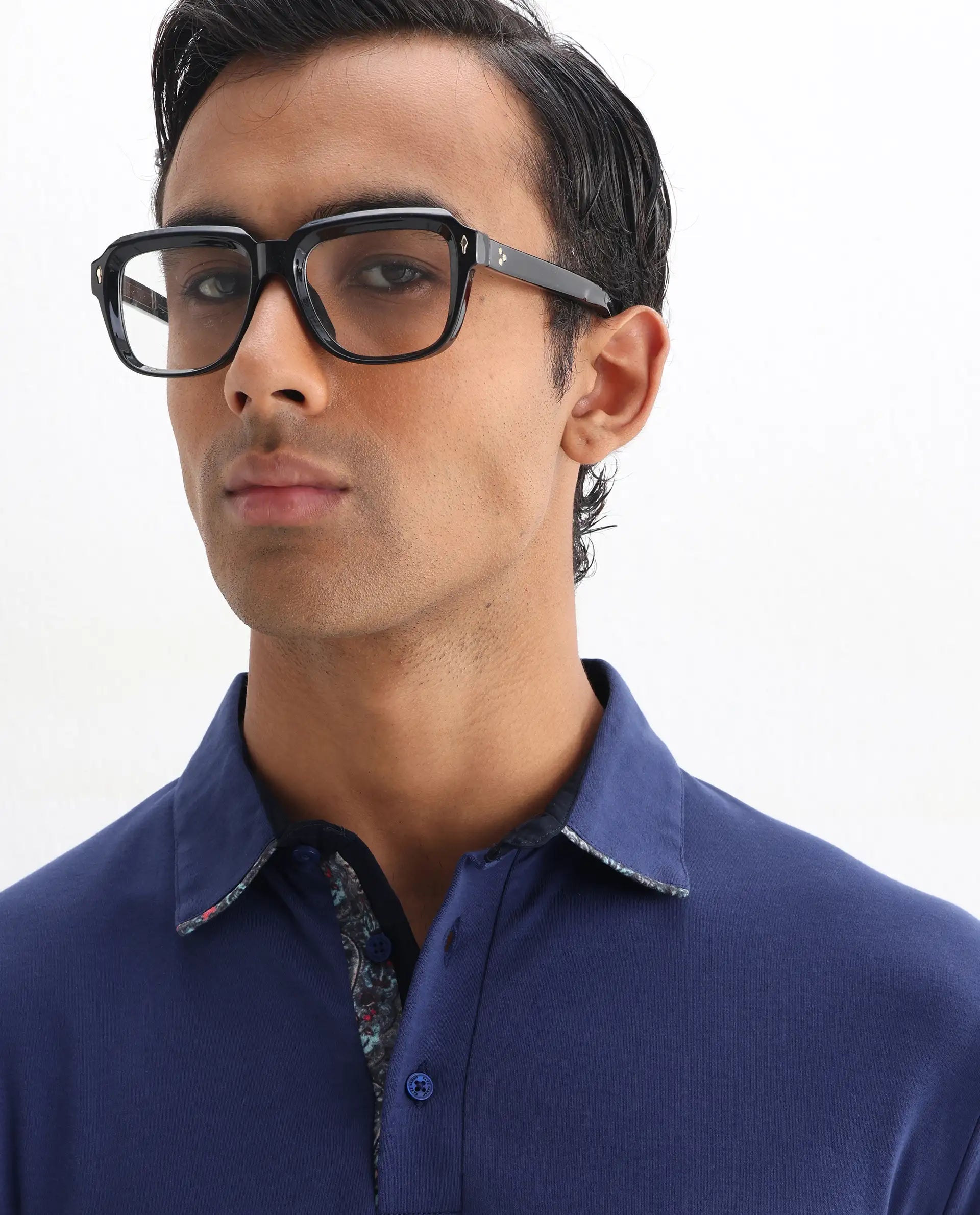 Rare Rabbit Men's Casca Dark Blue Cotton Plain Regular Fit Half Sleeve Polo