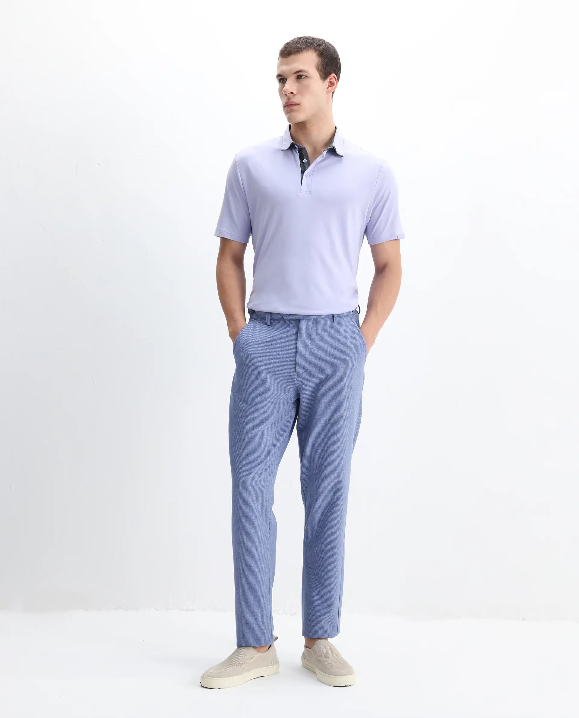 Rare Rabbit Men's Casca Pastel Purple Cotton Plain Regular Fit Half Sleeve Polo