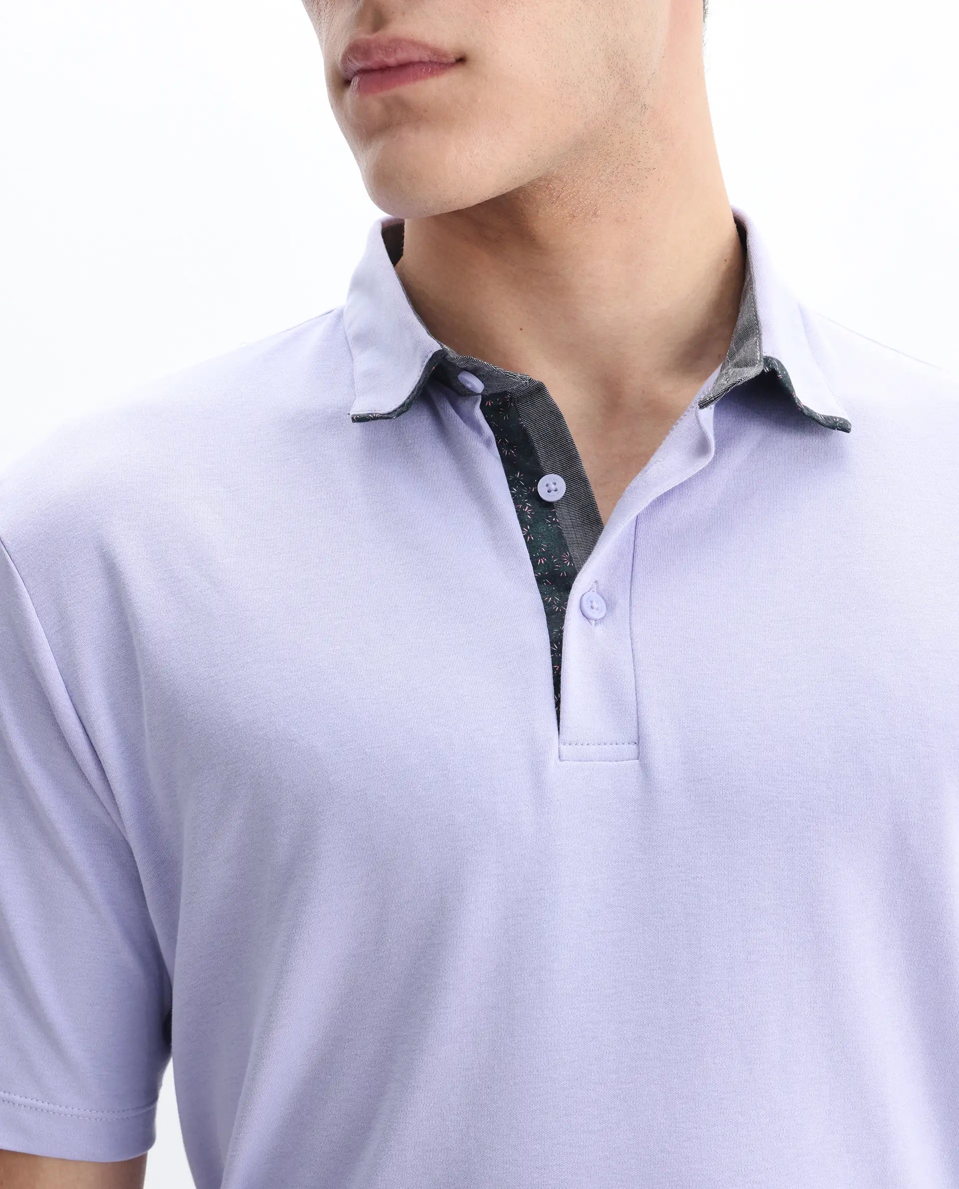 Rare Rabbit Men's Casca Pastel Purple Cotton Plain Regular Fit Half Sleeve Polo