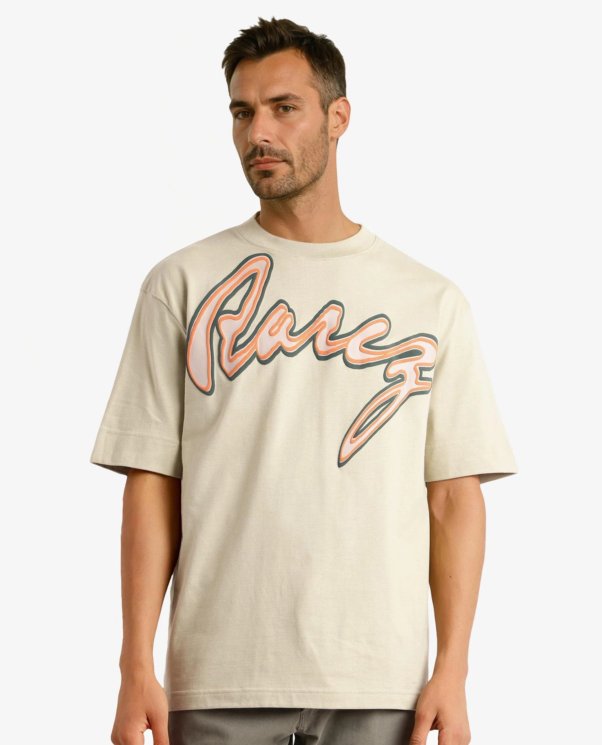 Rare Rabbit Men Casse Pastel Green Short Sleeve Crew Neck Oversized Fit Printed T-Shirt