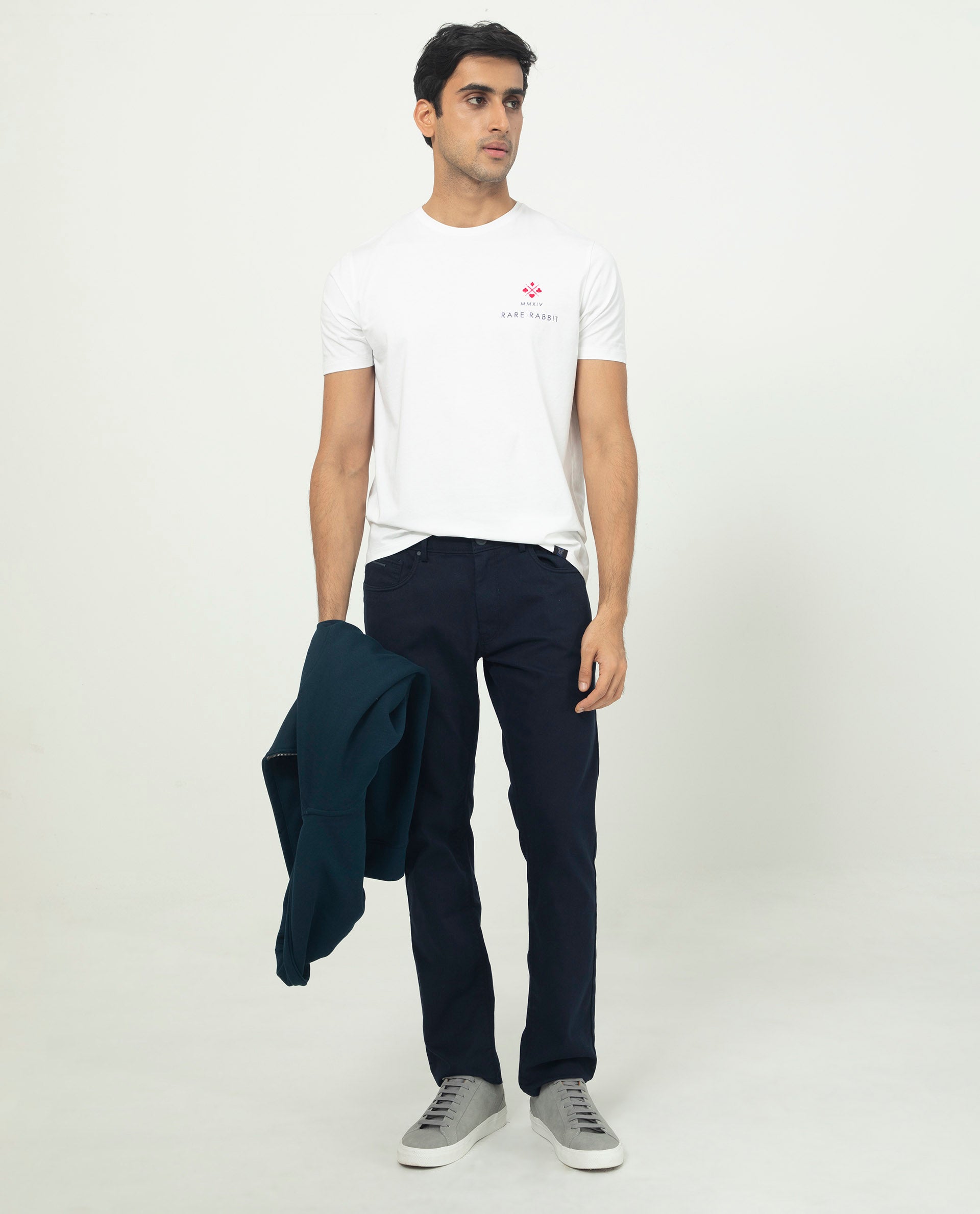 Rare Rabbit Men's Castel White Crew Neck Graphic Print Branded Half Sleeves T-Shirt