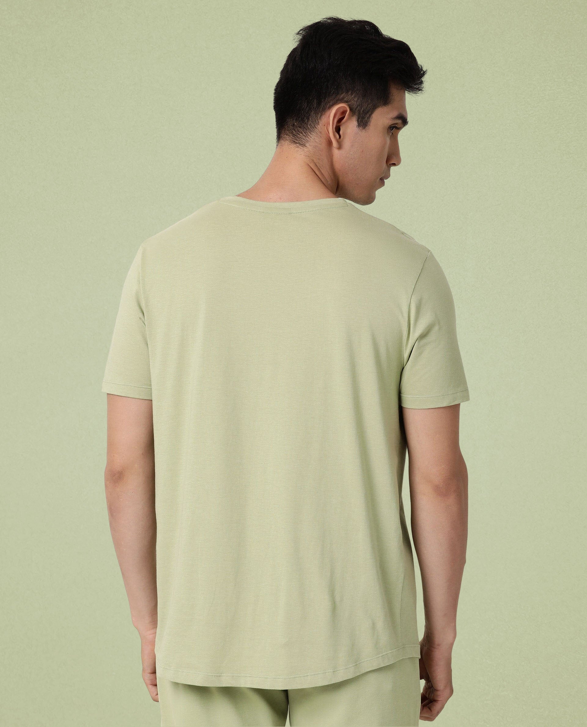 Rare Rabbit Articale Men's Cardamom Green Crew Neck Offset Branded T-shirt