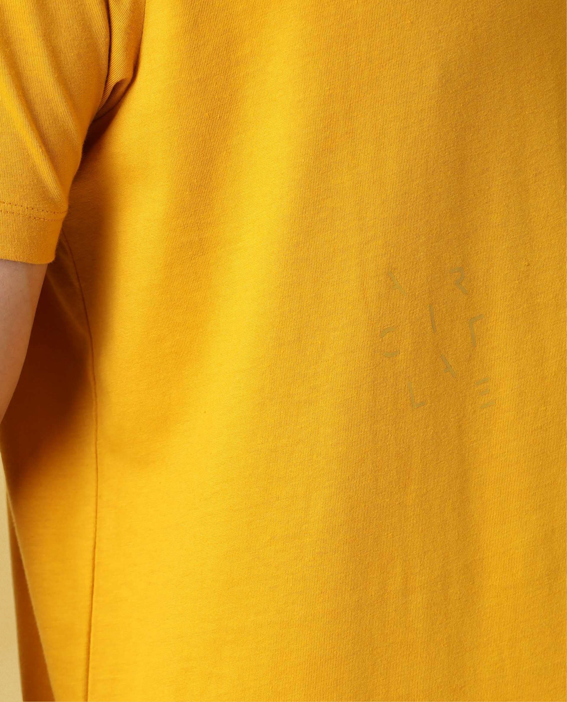 Rare Rabbit Articale Men's Caxel French Mustard Crew Neck Offset Brand Print Half Sleeves T-shirt