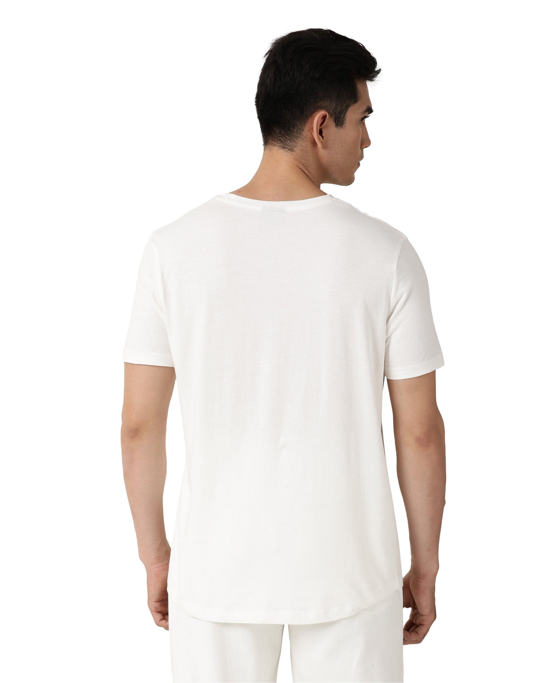 Rare Rabbit Articale Men's Caxel Ivory White Crew Neck Offset Brand Print Half Sleeves T-shirt