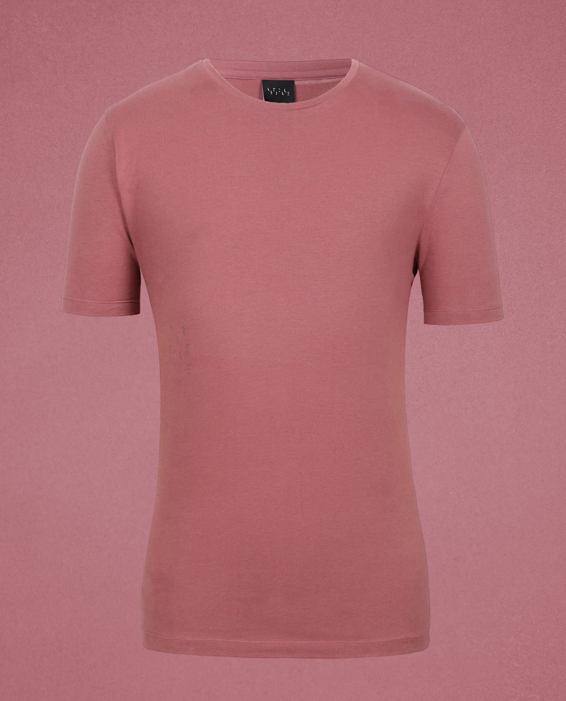 Rare Rabbit Articale Men's Caxel Pink Crew Neck Offset Brand Print Half Sleeves T-shirt