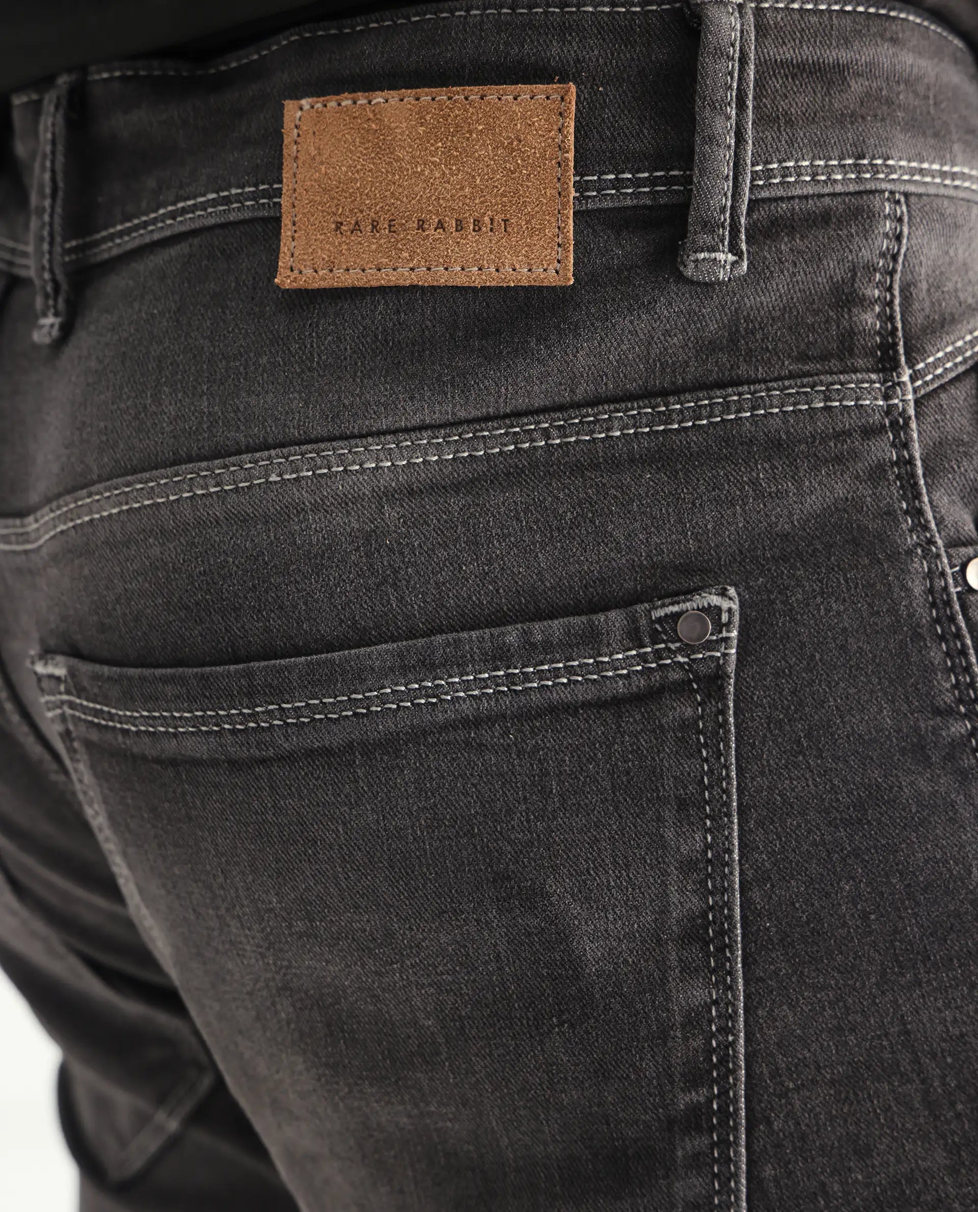 Rare Rabbit Men's Celebi Grey Cotton Plain Hawk Slim Fit Jeans