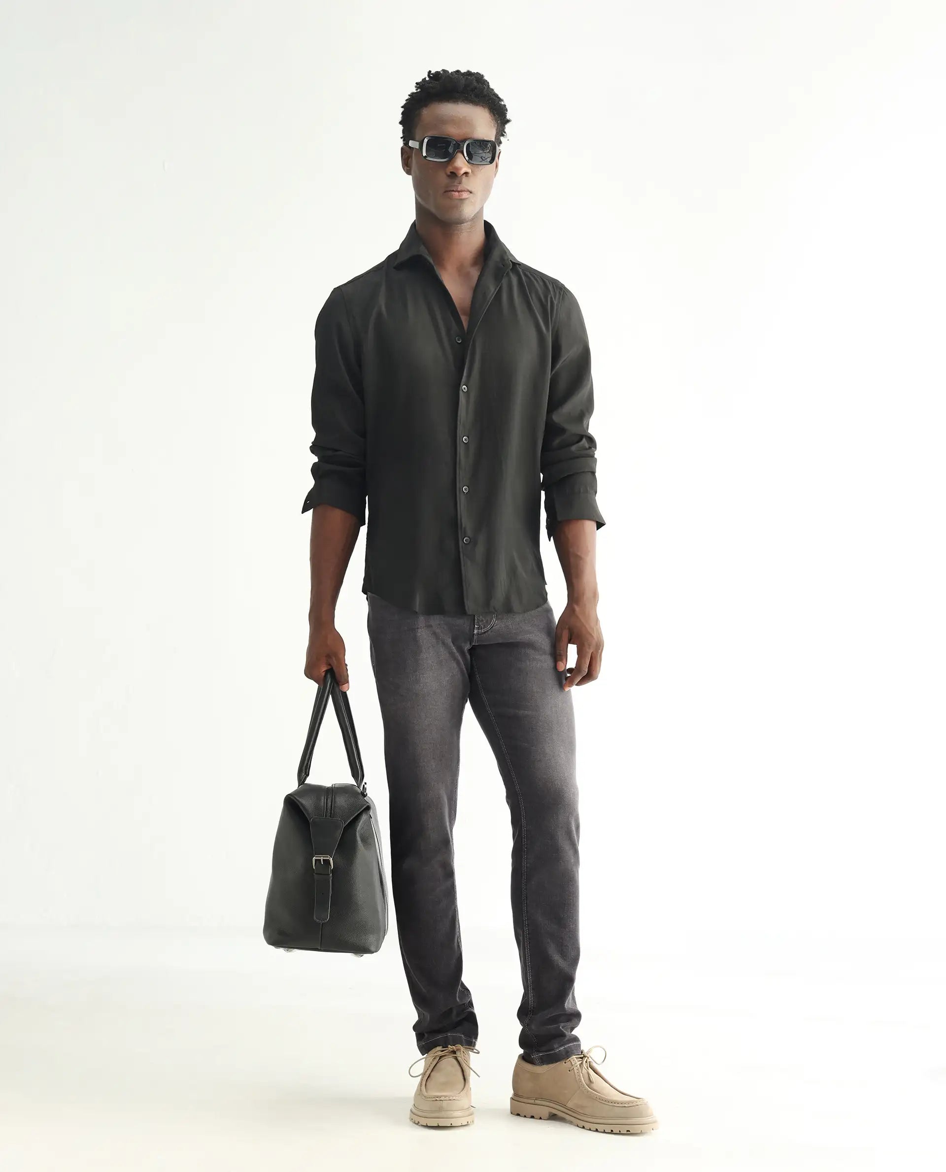 Rare Rabbit Men's Celebi Grey Cotton Plain Hawk Slim Fit Jeans