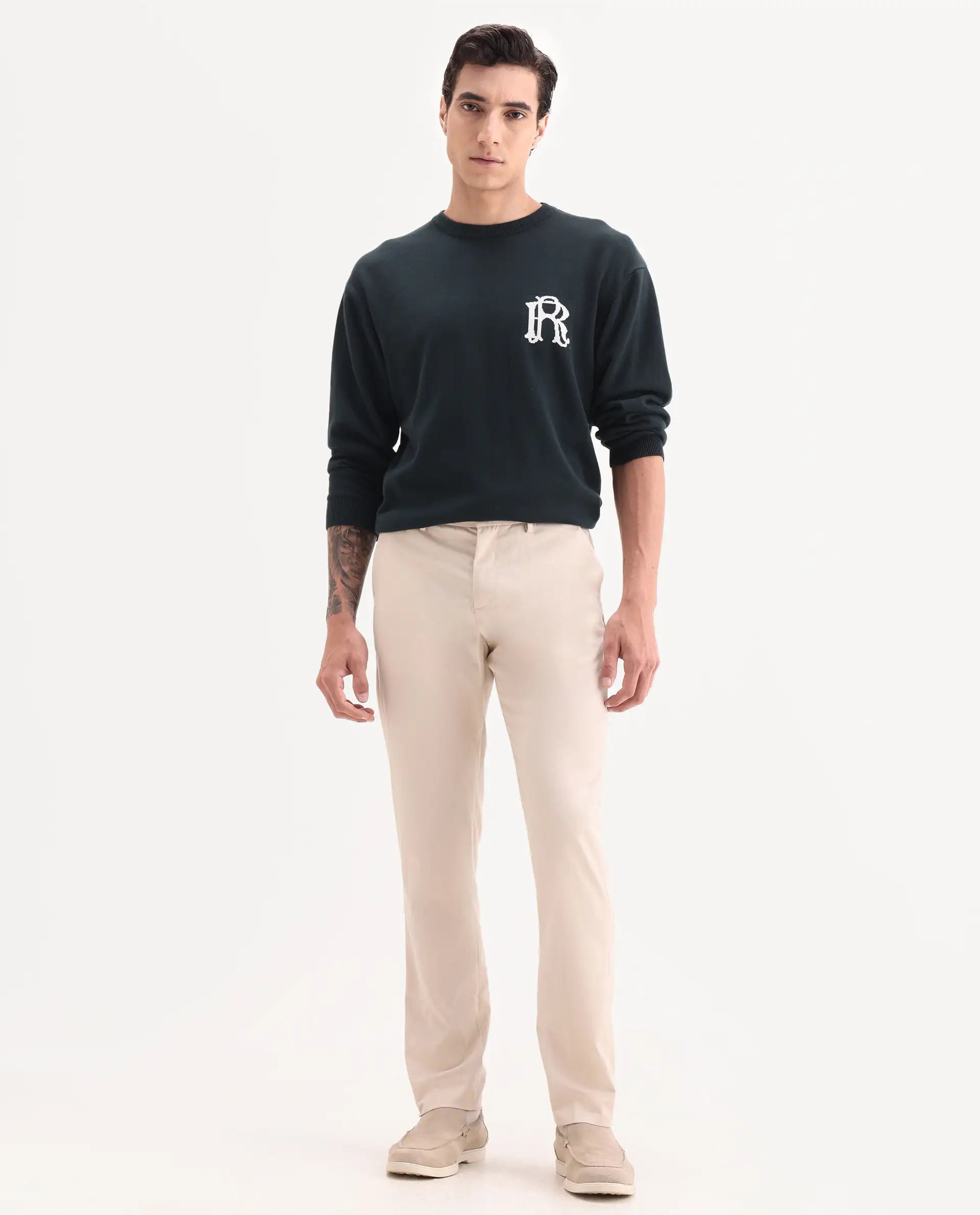 Rare Rabbit Men's Chamer Beige Polyester Plain Regular Fit Trouser