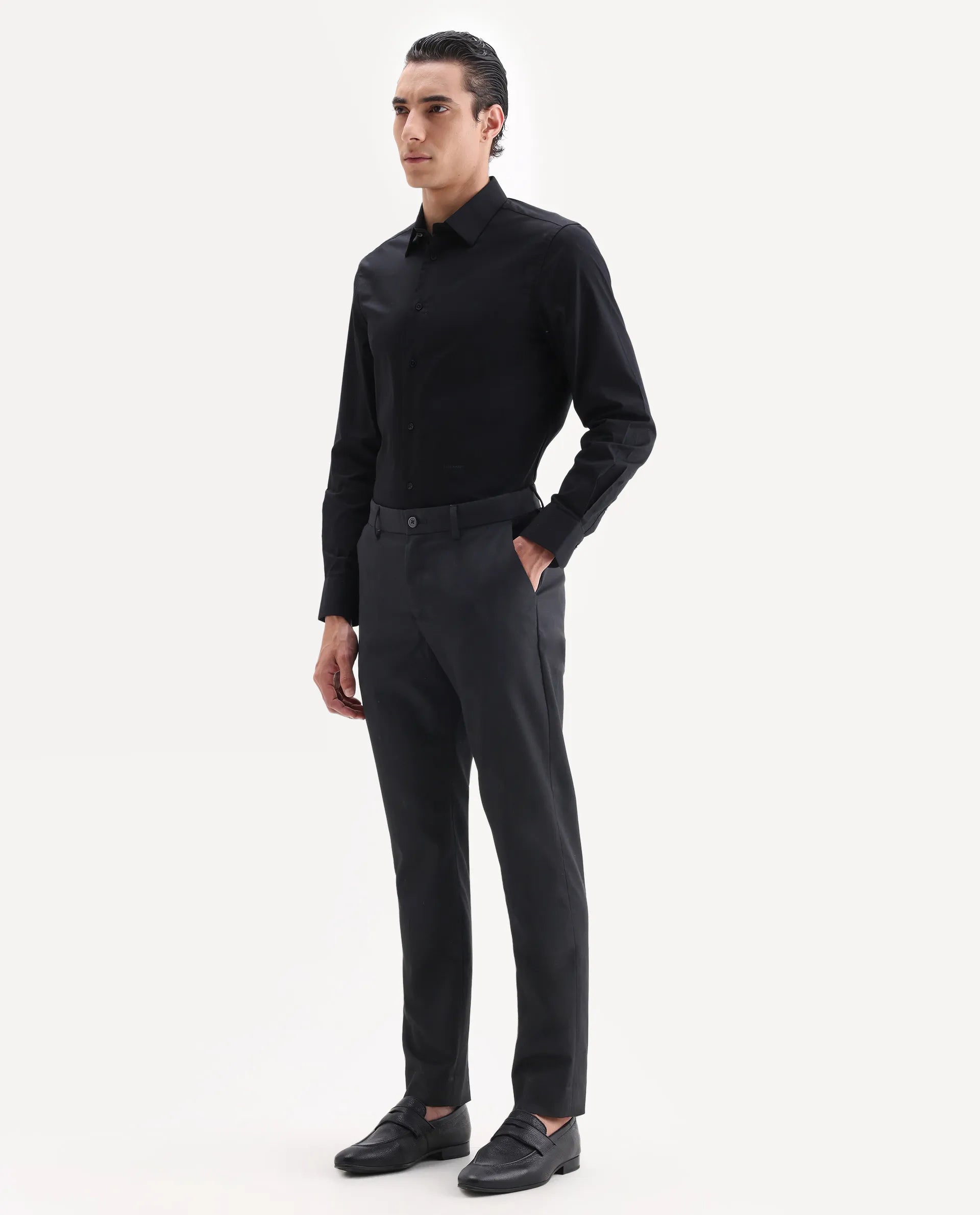Rare Rabbit Men's Chamer Black Polyester Plain Regular Fit Trouser