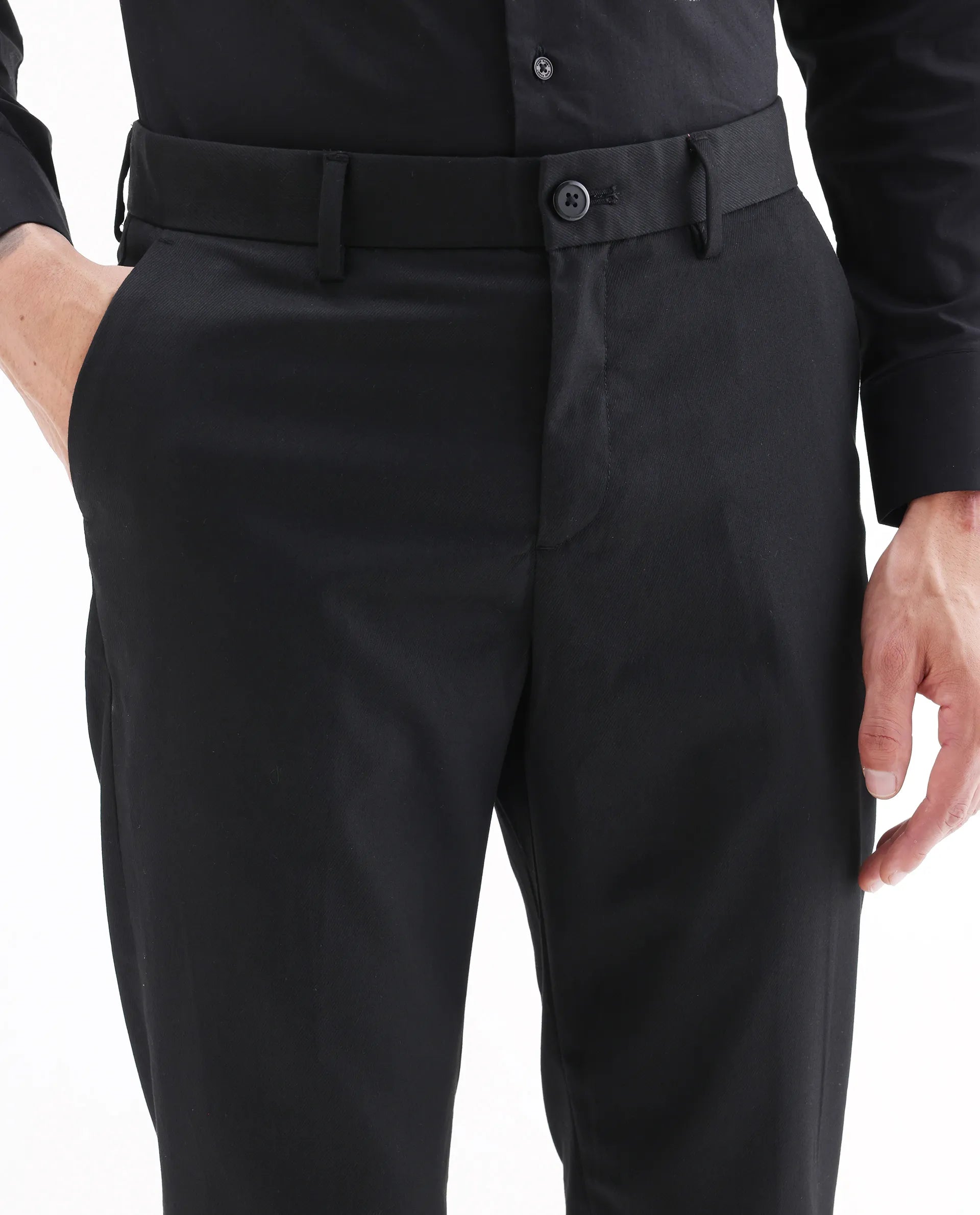 Rare Rabbit Men's Chamer Black Polyester Plain Regular Fit Trouser