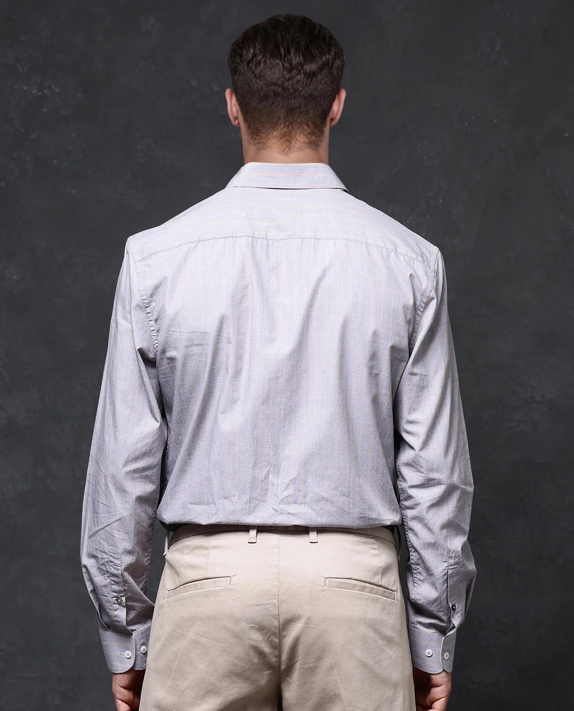 Rare Rabbit Men Charl Beige Cotton Fabric Full Sleeve Regular Fit Self Stripe Dobby Shirt