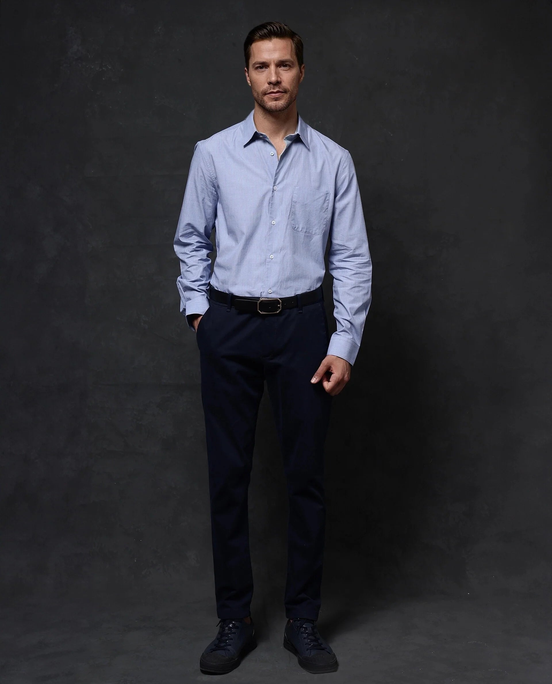 Rare Rabbit Men Charl Light Blue Cotton Fabric Full Sleeve Regular Fit Self Stripe Dobby Shirt