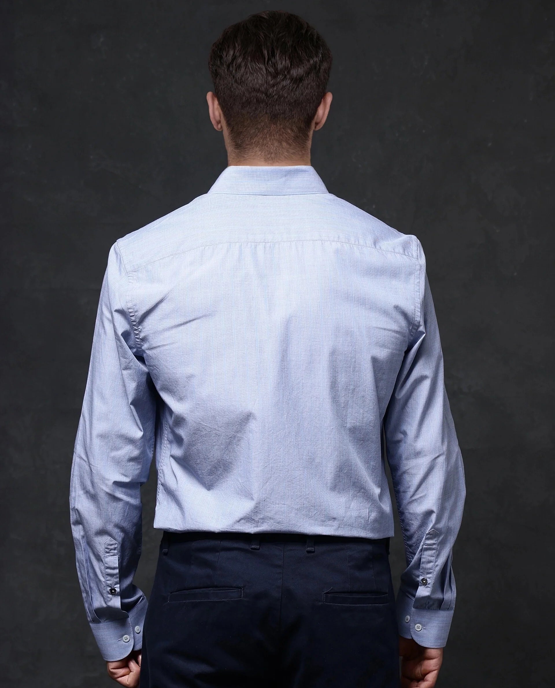 Rare Rabbit Men Charl Light Blue Cotton Fabric Full Sleeve Regular Fit Self Stripe Dobby Shirt