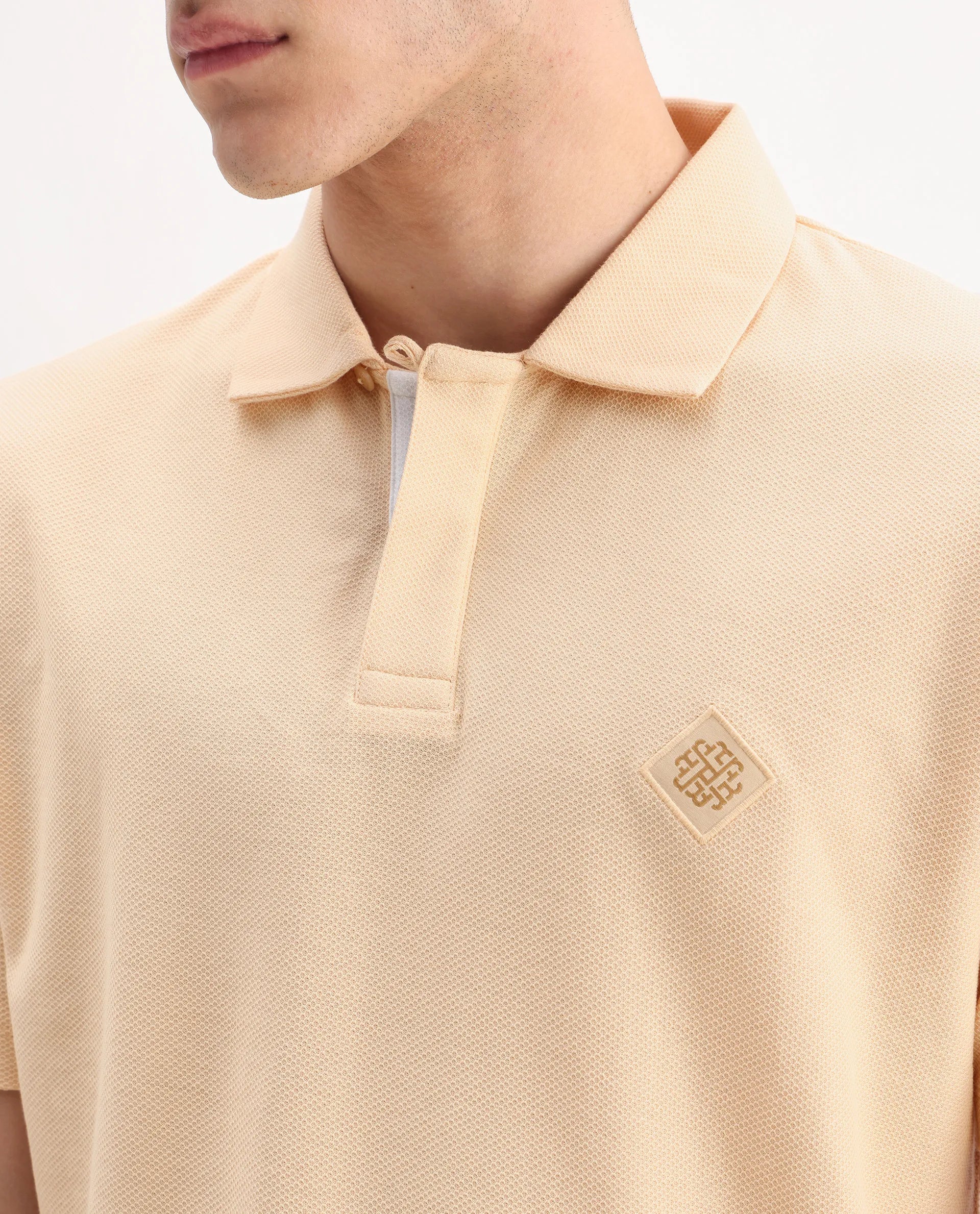 Rare Rabbit Men's Charles Light Yellow Cotton Plain Regular Fit Half Sleeve Polo