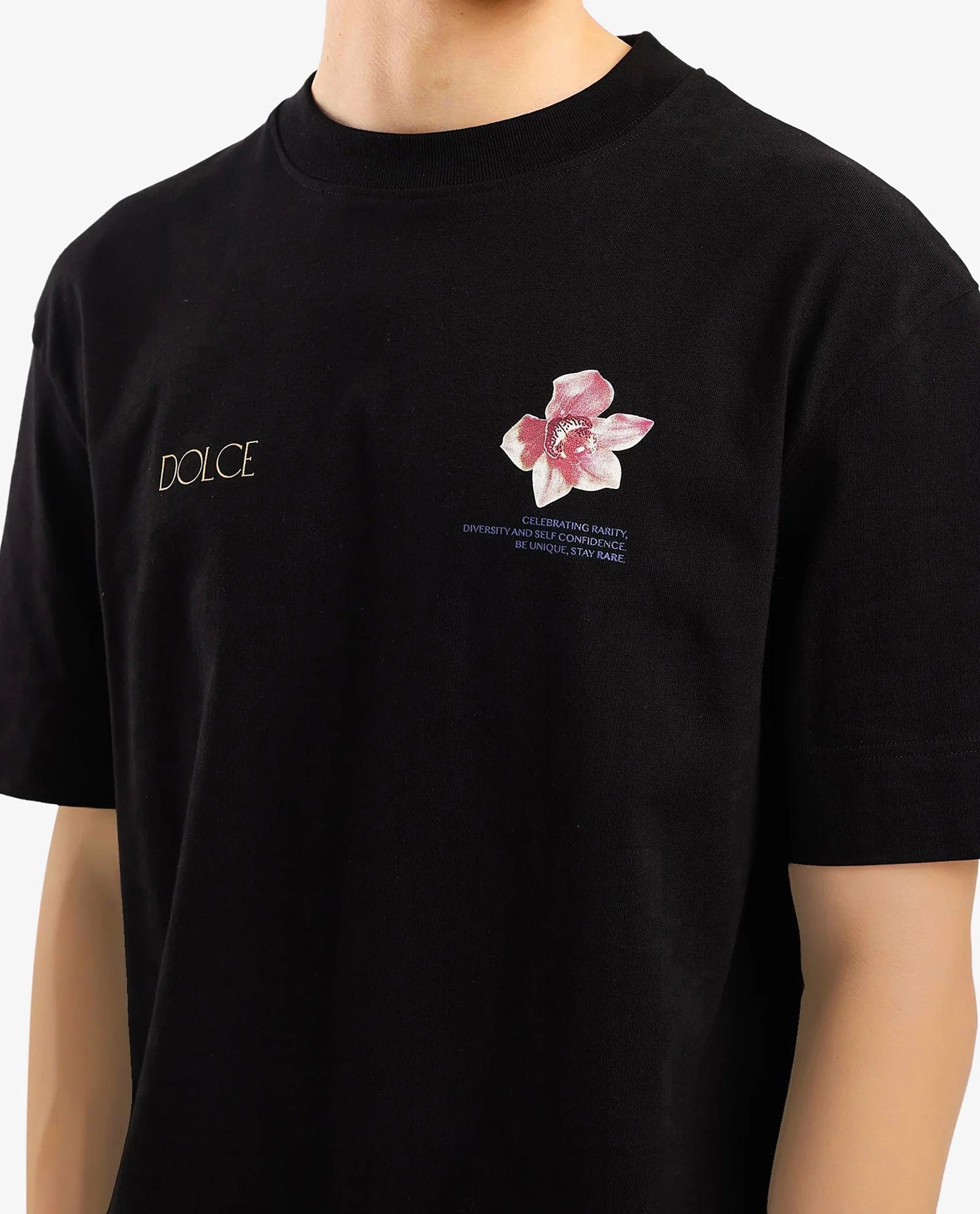 Rare Rabbit Men Chers Black Cotton Fabric Short Sleeve Crew Neck Oversized Fit Graphic Back Print T-Shirt