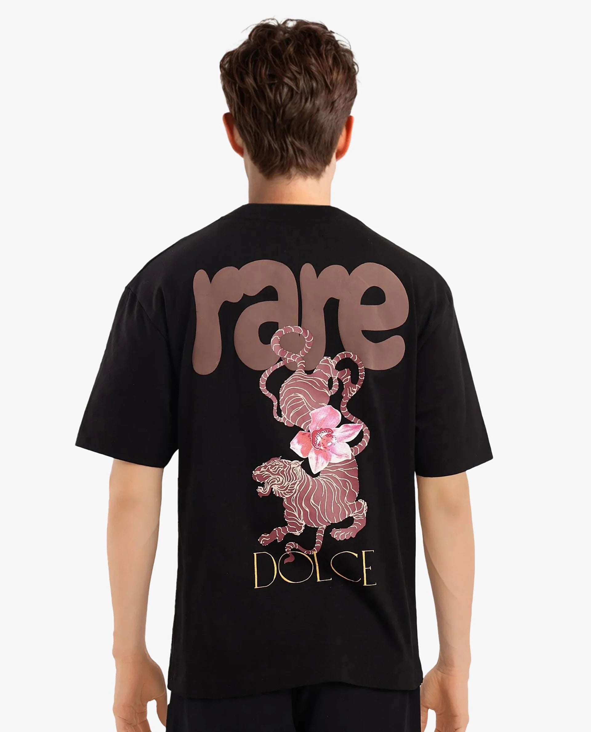 Rare Rabbit Men Chers Black Cotton Fabric Short Sleeve Crew Neck Oversized Fit Graphic Back Print T-Shirt